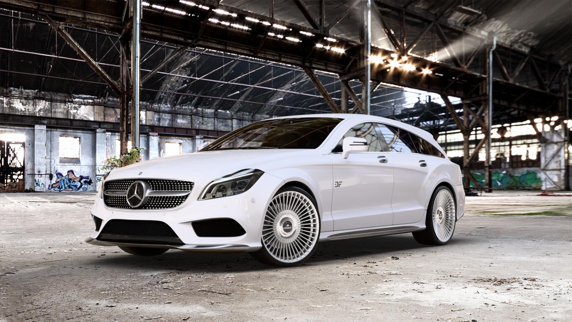 La Chanti Performance LC-P19 (Floating Cap) Machined Silver Felge mit Reifen silber in 20Zoll Alufelge auf weissem Mercedes CLS Typ X218 Shooting Brake 2,1l 250 CDI 150kW (204 PS) 3,0l 350 195kW (265 4Matic 3,5l 225kW (306 4,7l 500 300kW (408 5,5l 63 AMG 410kW (557 4-Matic 43 ⬇️ mit 15mm Tieferlegung ⬇️ Old Industrial Hall_max_5300mm_2024 Frontansicht_1