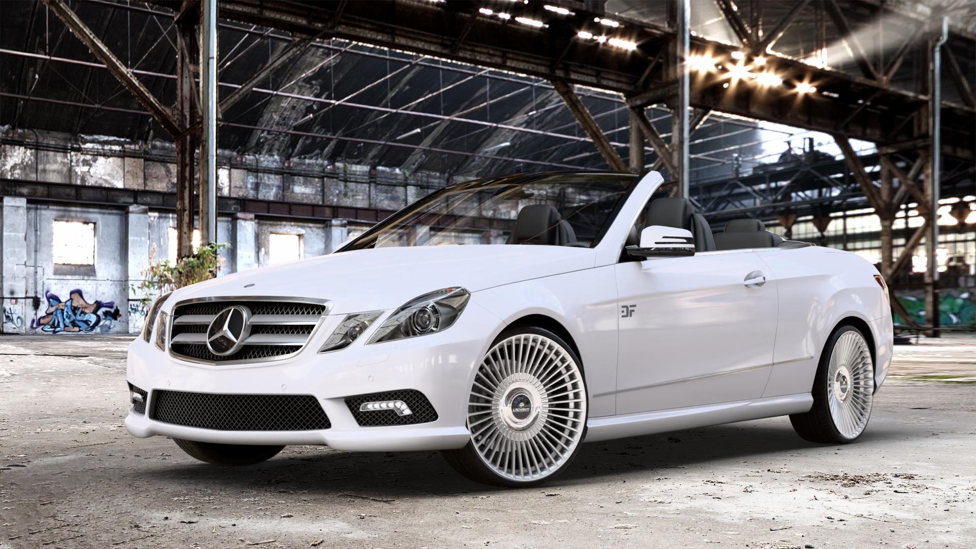 La Chanti Performance LC-P19 (Floating Cap) Machined Silver Felge mit Reifen silber in 20Zoll Alufelge auf weissem Mercedes E-Klasse Typ A207 Cabriolet ⬇️ mit 15mm Tieferlegung ⬇️ Old Industrial Hall_max_4400mm_2024 Frontansicht_1