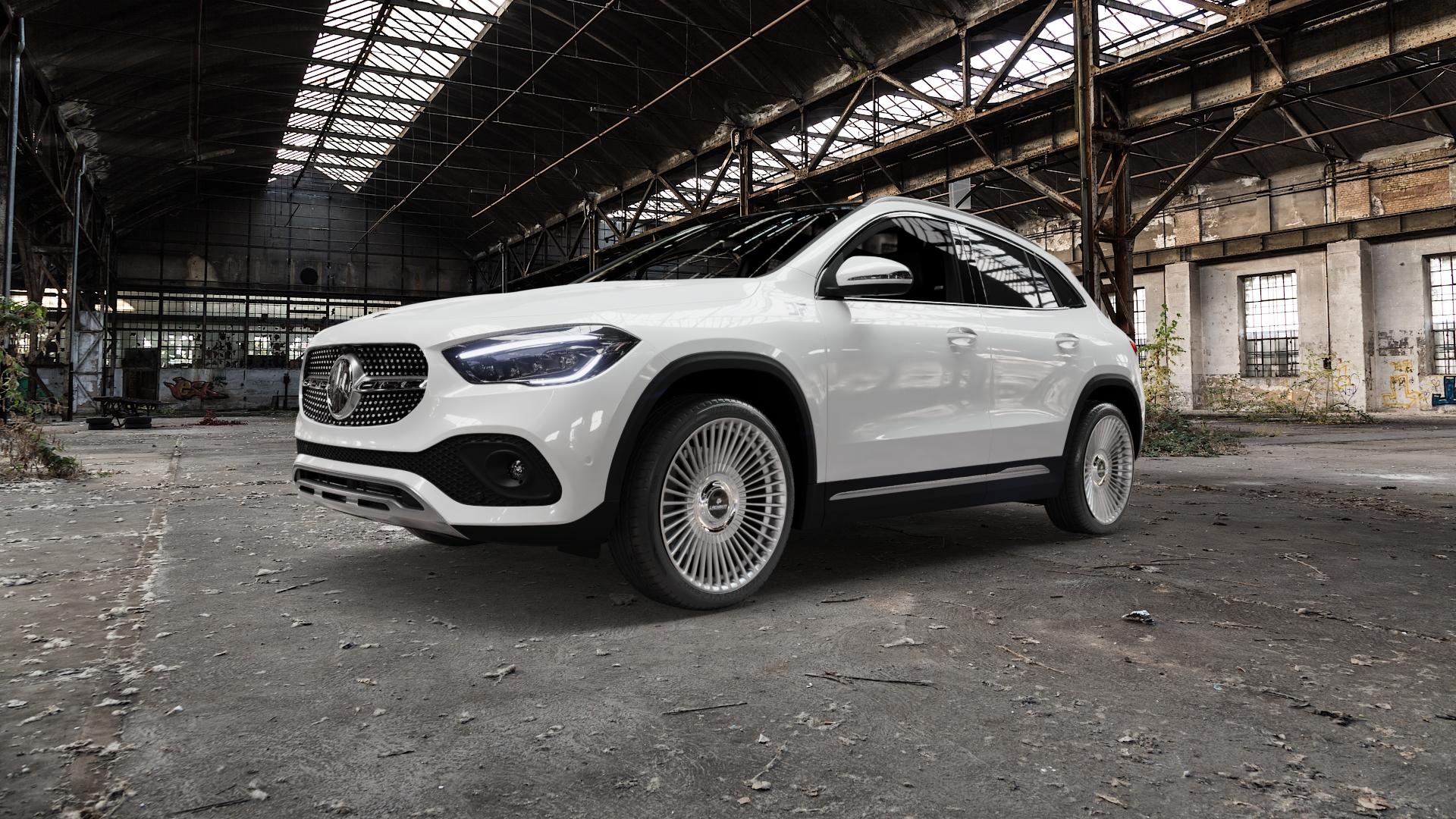 La Chanti Performance LC-P19 (Floating Cap) Machined Silver Felge mit Reifen silber in 20Zoll Alufelge auf weissem Mercedes GLA-Klasse Typ F2B ⬇️ mit 15mm Tieferlegung ⬇️ Old Industrial Hall_max5000mm_2022 Frontansicht_1