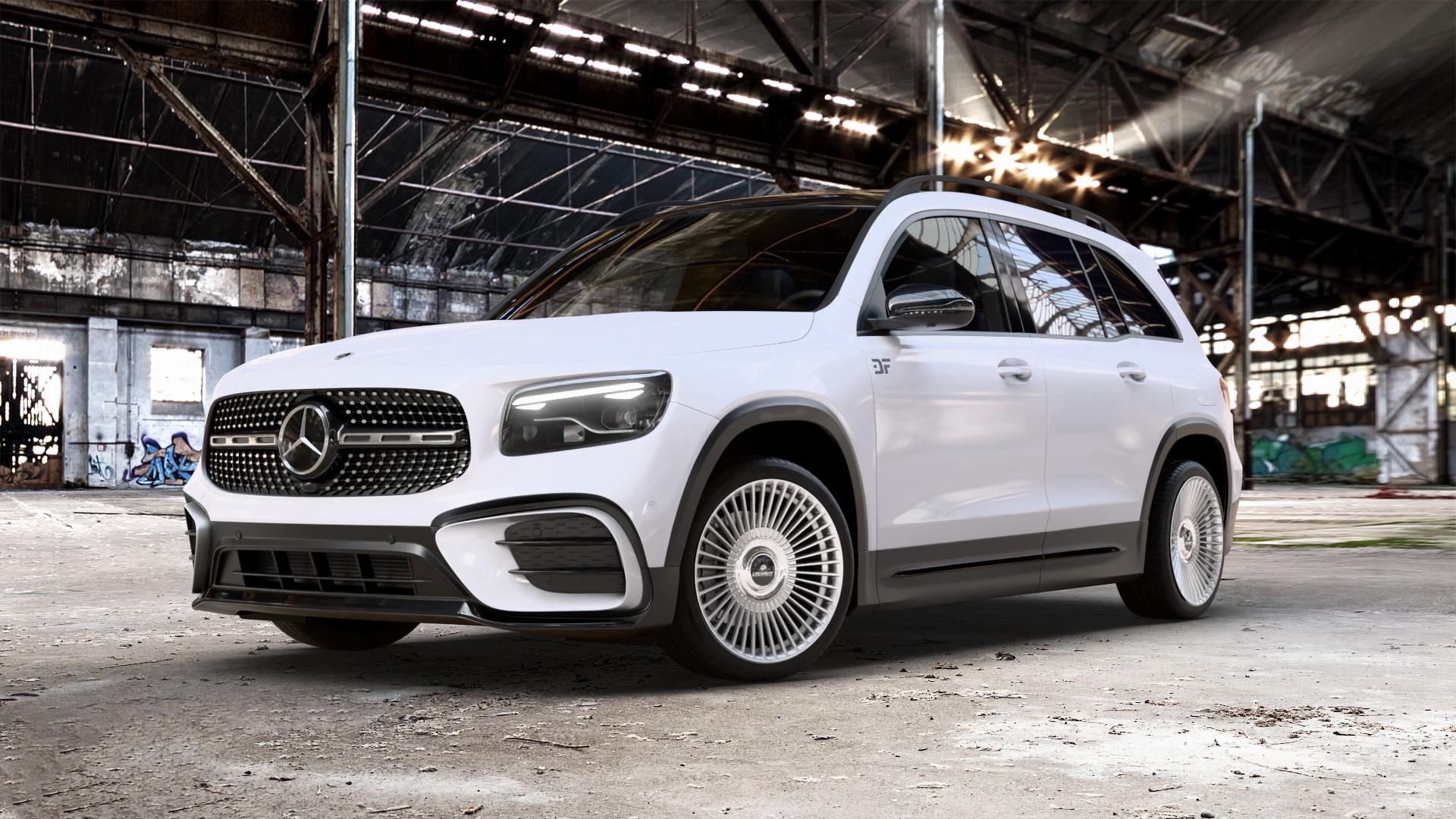 La Chanti Performance LC-P19 (Floating Cap) Machined Silver Felge mit Reifen silber in 20Zoll Alufelge auf weissem Mercedes GLB-Klasse Typ F2B Facelift 1,3l GLB 180 100kW Mild-Hybrid (136 PS) 2,0l 180d 85kW (116 200 120kW (163 200d 110kW (150 4Matic 220 140kW (190 220d 250 16 ⬇️ mit 15mm Tieferlegung ⬇️ Old Industrial Hall_max_5300mm_2024 Frontansicht_1