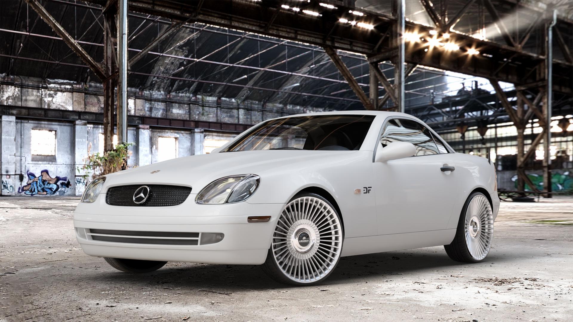 La Chanti Performance LC-P19 (Floating Cap) Machined Silver Felge mit Reifen silber in 20Zoll Alufelge auf weissem Mercedes SLK Typ R170 ⬇️ mit 15mm Tieferlegung ⬇️ Old Industrial Hall_max_4400mm_2024 Frontansicht_1