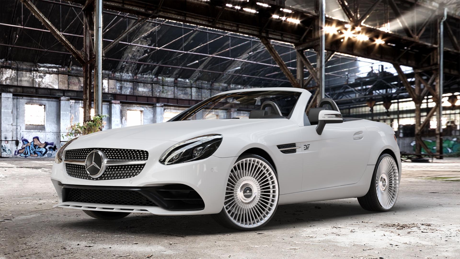 La Chanti Performance LC-P19 (Floating Cap) Machined Silver Felge mit Reifen silber in 20Zoll Alufelge auf weissem Mercedes SLK Typ R172 ⬇️ mit 15mm Tieferlegung ⬇️ Old Industrial Hall_max_4400mm_2024 Frontansicht_1