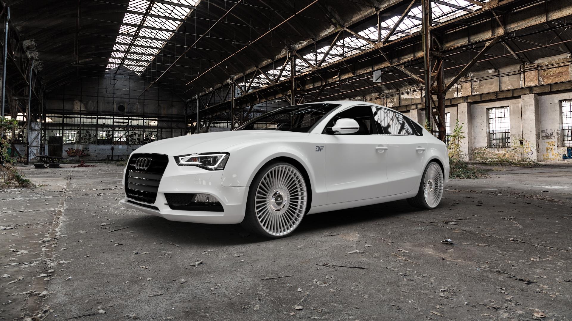 La Chanti Performance LC-P19 (Floating Cap) Machined Silver Felge mit Reifen silber in 21Zoll Alufelge auf weissem Audi A5 Typ B8 (Sportback) Facelift ⬇️ mit 15mm Tieferlegung ⬇️ Old Industrial Hall_max5000mm_2022 Frontansicht_1