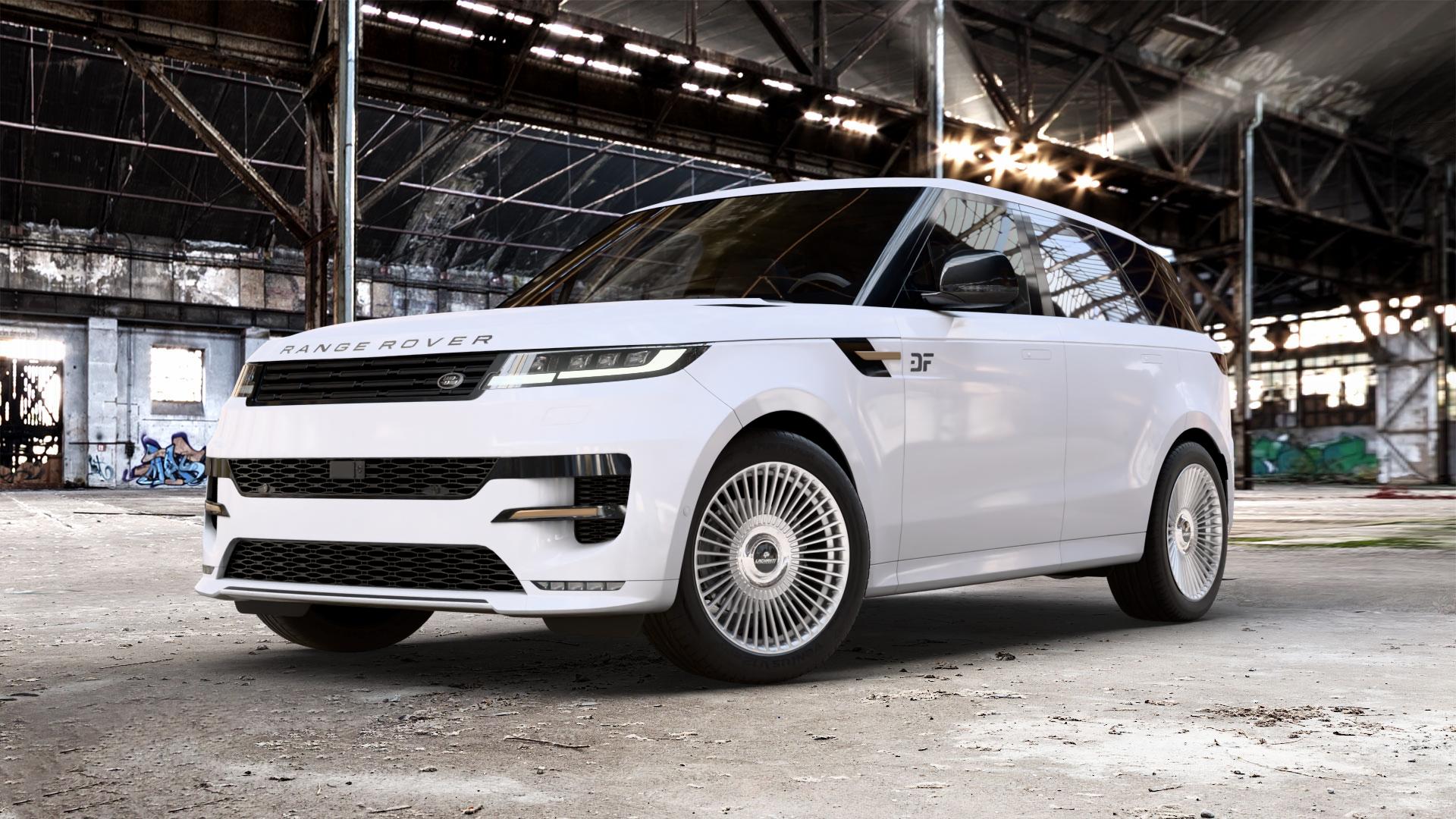La Chanti Performance LC-P19 (Floating Cap) Machined Silver Felge mit Reifen silber in 21Zoll Alufelge auf weissem Land Rover Range Sport Typ LS LW Facelift L1 ⬇️ mit 15mm Tieferlegung ⬇️ Old Industrial Hall_max_5300mm_2024 Frontansicht_1