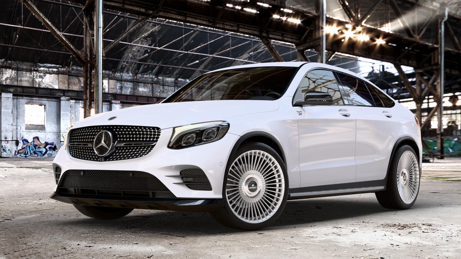 La Chanti Performance LC-P19 (Floating Cap) Machined Silver Felge mit Reifen silber in 21Zoll Alufelge auf weissem Mercedes GLC-Klasse Coupe Typ C253 ⬇️ mit 15mm Tieferlegung ⬇️ Old Industrial Hall_max_4400mm_2024 Frontansicht_1