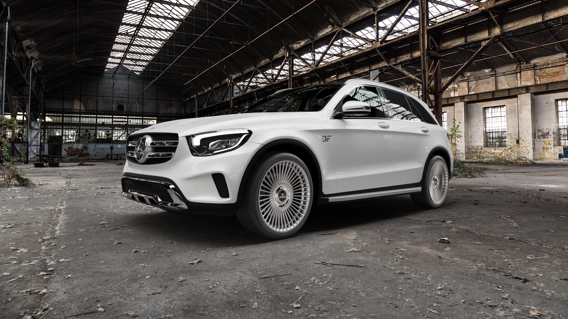 La Chanti Performance LC-P19 (Floating Cap) Machined Silver Felge mit Reifen silber in 21Zoll Alufelge auf weissem Mercedes GLC-Klasse Typ X253 Facelift ⬇️ mit 15mm Tieferlegung ⬇️ Old Industrial Hall_max5000mm_2022 Frontansicht_1
