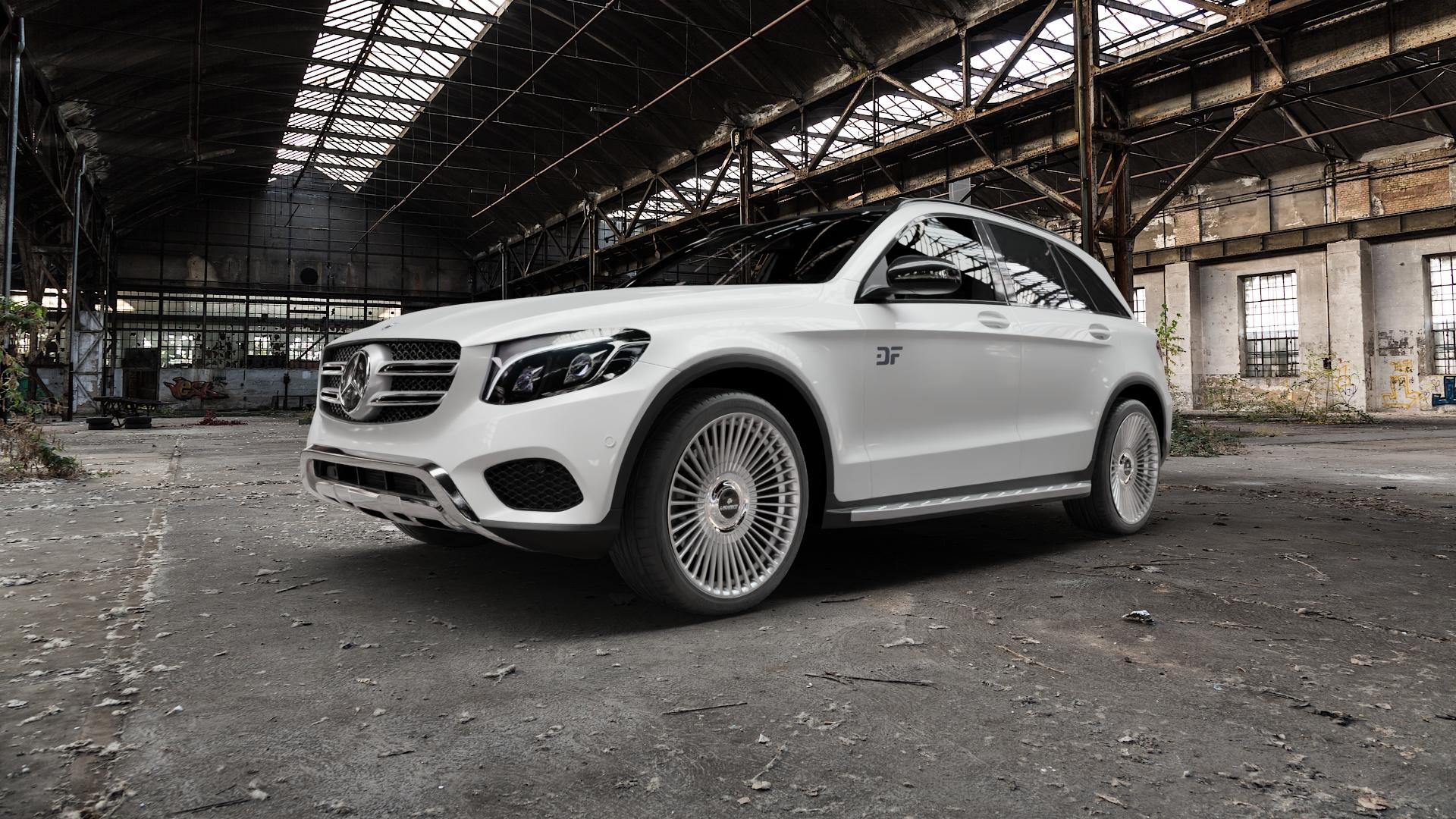 La Chanti Performance LC-P19 (Floating Cap) Machined Silver Felge mit Reifen silber in 21Zoll Alufelge auf weissem Mercedes GLC-Klasse Typ X253 ⬇️ mit 15mm Tieferlegung ⬇️ Old Industrial Hall_max5000mm_2022 Frontansicht_1