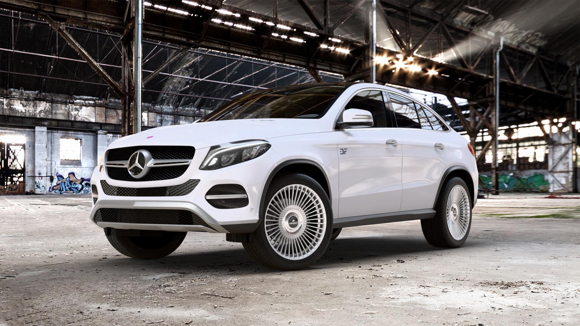 La Chanti Performance LC-P19 (Floating Cap) Machined Silver Felge mit Reifen silber in 21Zoll Alufelge auf weissem Mercedes GLE-Klasse Coupe Typ x166 ⬇️ mit 15mm Tieferlegung ⬇️ Old Industrial Hall_max_5300mm_2024 Frontansicht_1