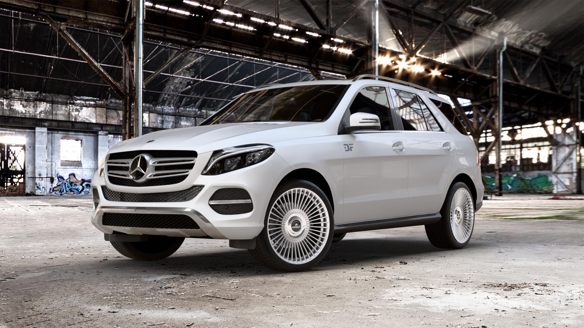 La Chanti Performance LC-P19 (Floating Cap) Machined Silver Felge mit Reifen silber in 21Zoll Alufelge auf weissem Mercedes GLE-Klasse SUV Typ x166 ⬇️ mit 15mm Tieferlegung ⬇️ Old Industrial Hall_max_5300mm_2024 Frontansicht_1