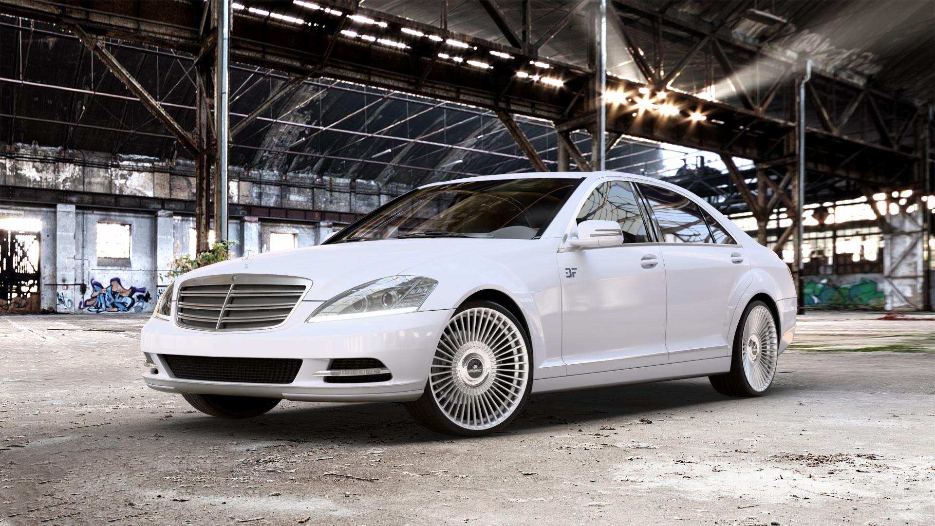 La Chanti Performance LC-P19 (Floating Cap) Machined Silver Felge mit Reifen silber in 21Zoll Alufelge auf weissem Mercedes S-Klasse Typ W221 3,5l S 350 200kW (272 PS) 5,5l 500 285kW (387 4,7l 450 250kW (340 3,0l 320 CDI 173kW (235 4,0l 420 235kW (320 6,2l 63 AMG 386kW (525 4 ⬇️ mit 15mm Tieferlegung ⬇️ Old Industrial Hall_max_5300mm_2024 Frontansicht_1