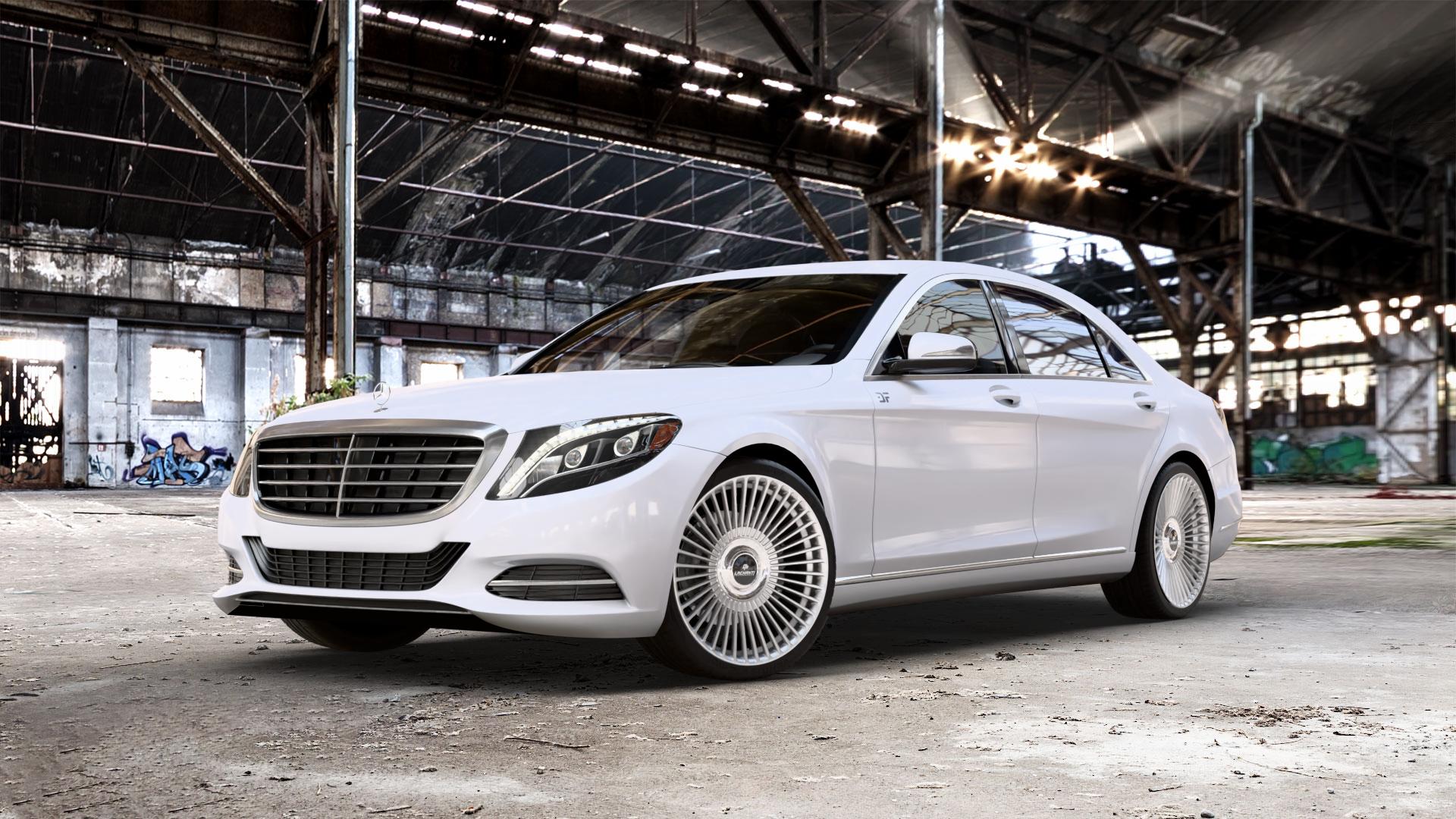 La Chanti Performance LC-P19 (Floating Cap) Machined Silver Felge mit Reifen silber in 21Zoll Alufelge auf weissem Mercedes S-Klasse Typ W222 Facelift ⬇️ mit 15mm Tieferlegung ⬇️ Old Industrial Hall_max_5300mm_2024 Frontansicht_1