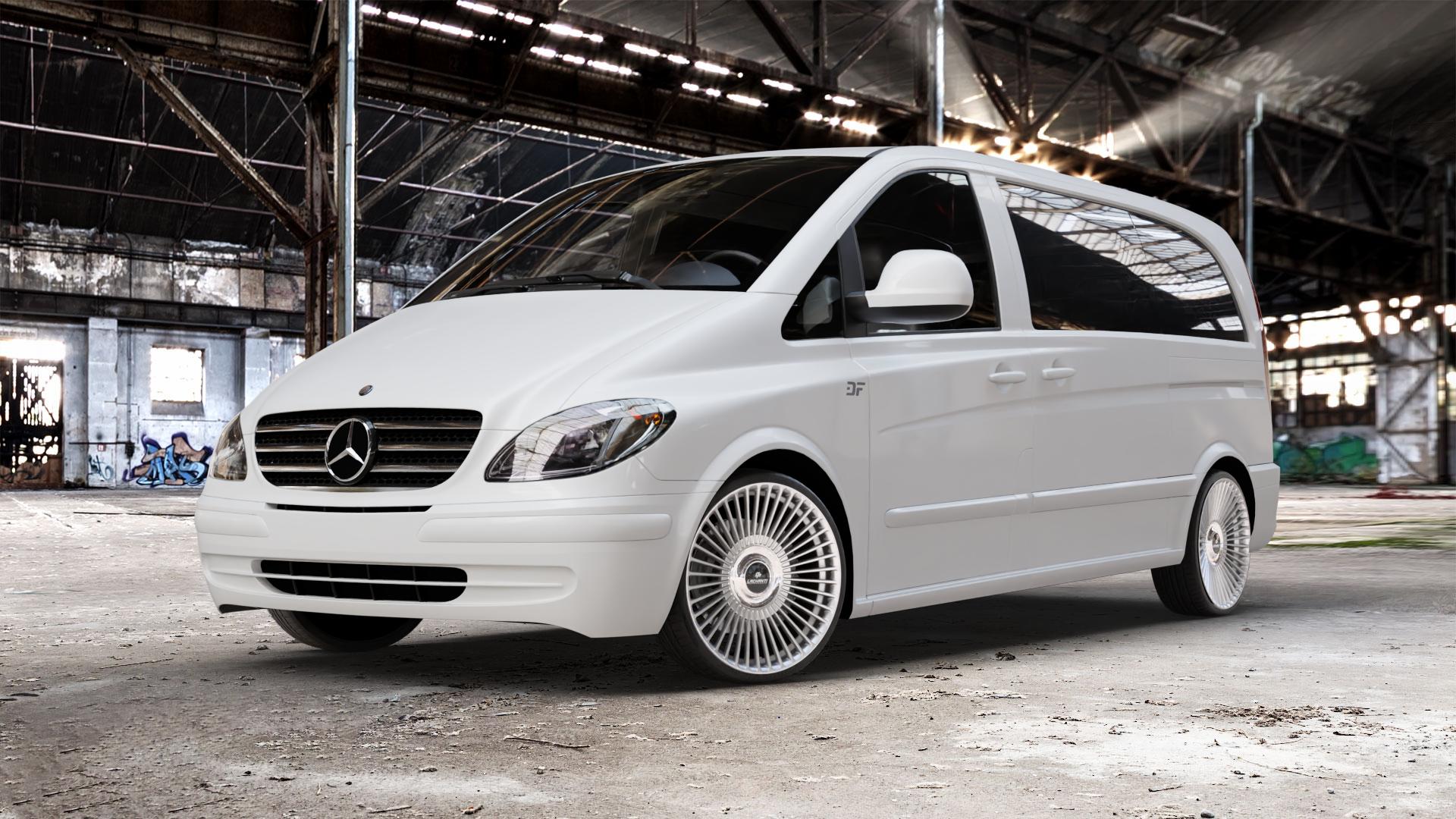 La Chanti Performance LC-P19 (Floating Cap) Machined Silver Felge mit Reifen silber in 21Zoll Alufelge auf weissem Mercedes Vito Bus Typ W639 Viano ⬇️ mit 15mm Tieferlegung ⬇️ Old Industrial Hall_max_5300mm_2024 Frontansicht_1