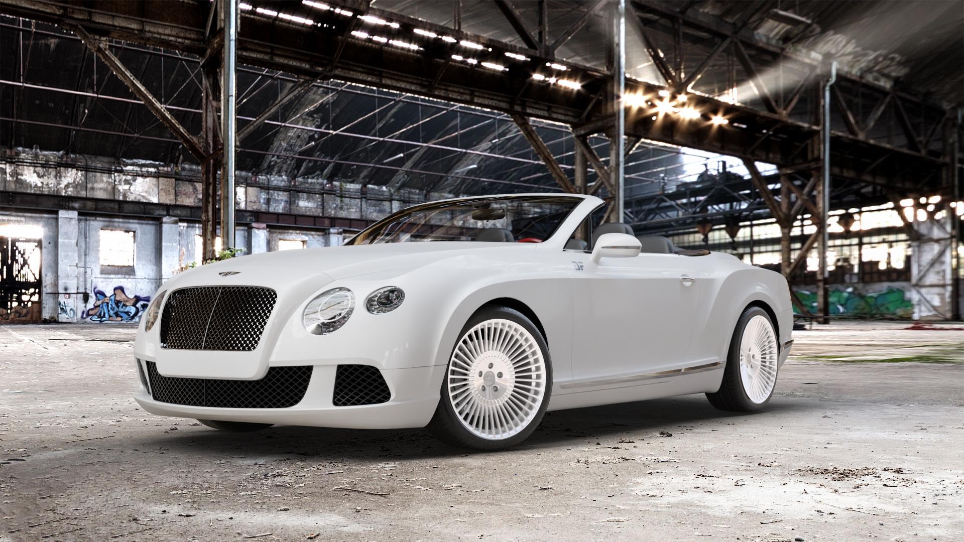 La Chanti Performance LC-P19 Machined Silver Felge mit Reifen silber in 20Zoll Alufelge auf weissem Bentley Continental GTC Typ 3W ⬇️ mit 15mm Tieferlegung ⬇️ Old Industrial Hall_max_5300mm_2024 Frontansicht_1