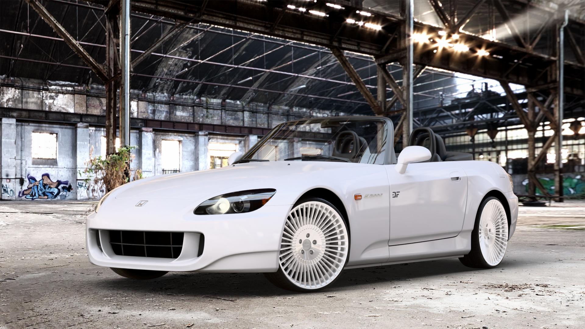 La Chanti Performance LC-P19 Machined Silver Felge mit Reifen silber in 20Zoll Alufelge auf weissem Honda S2000 (AP2) 2,0l 177kW (241 PS) ⬇️ mit 15mm Tieferlegung ⬇️ Old Industrial Hall_max_4400mm_2024 Frontansicht_1