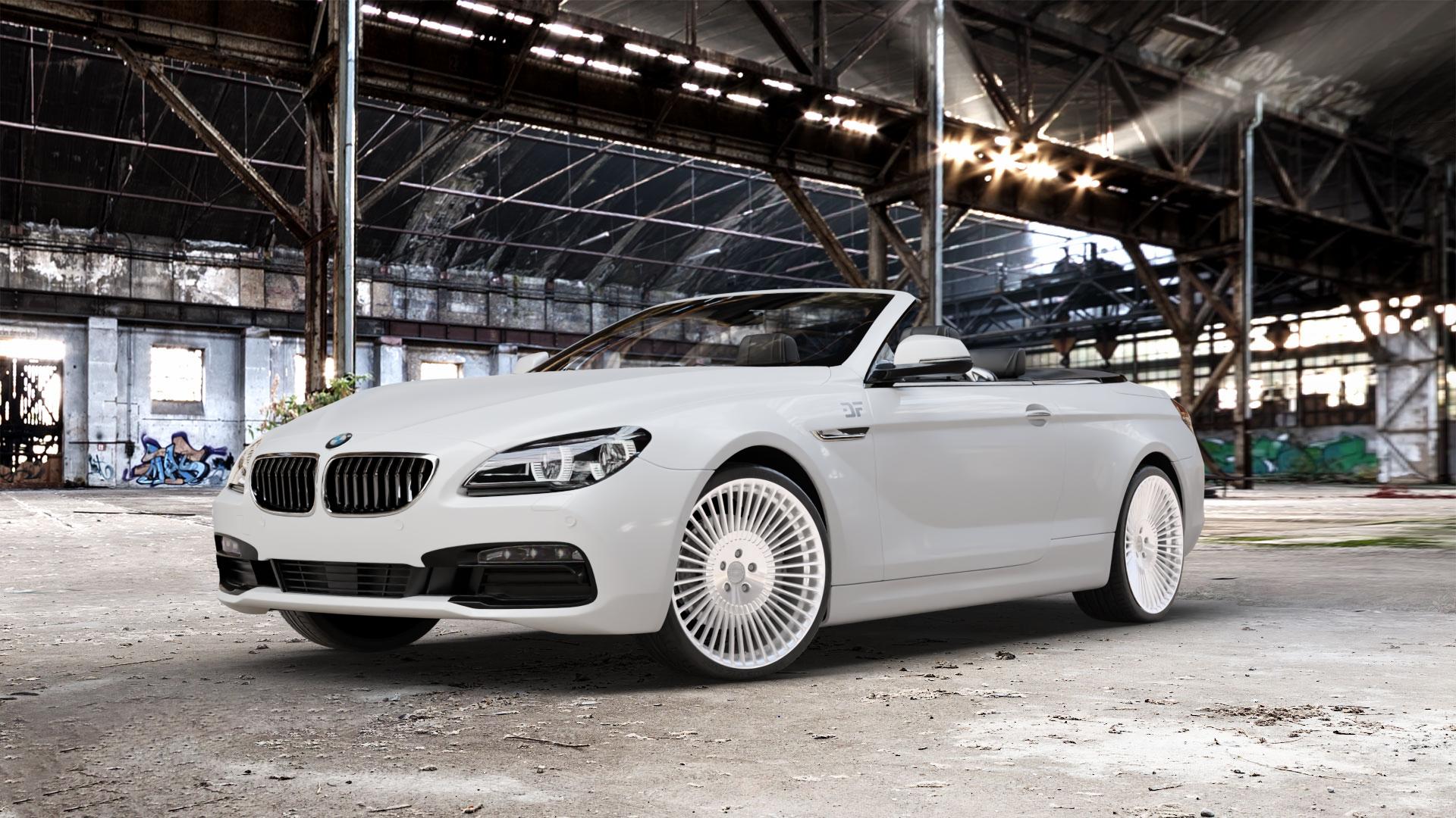 La Chanti Performance LC-P19 Machined Silver Felge mit Reifen silber in 21Zoll Alufelge auf weissem BMW M6 Typ E64 (Cabrio) 640i F12 640d 650i xDrive 6er Cabrio (663C) (6C) ⬇️ mit 15mm Tieferlegung ⬇️ Old Industrial Hall_max_5300mm_2024 Frontansicht_1