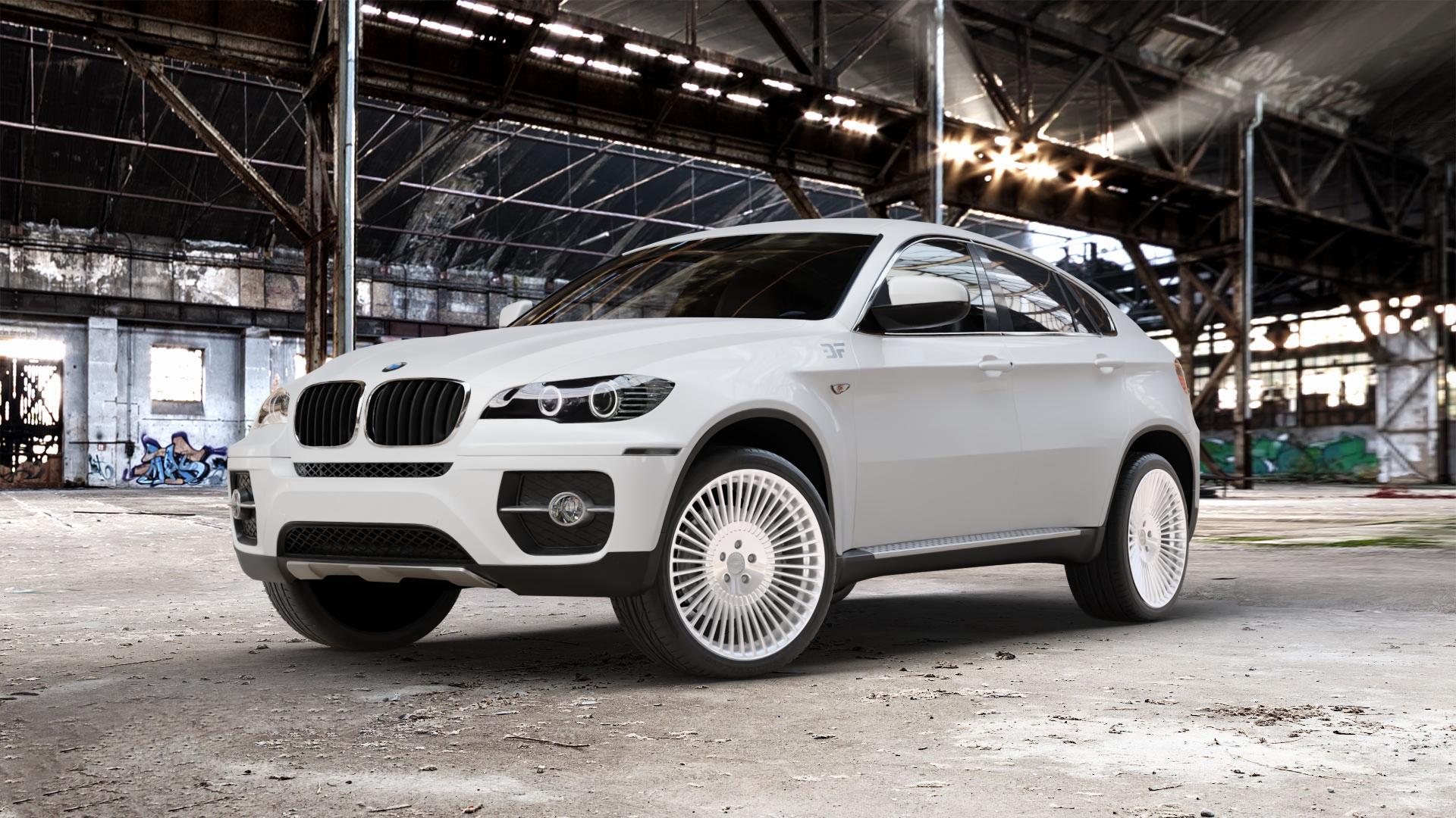 La Chanti Performance LC-P19 Machined Silver Felge mit Reifen silber in 21Zoll Alufelge auf weissem BMW X6 Typ E71 (X70, X6, X-N1, HY) ⬇️ mit 15mm Tieferlegung ⬇️ Old Industrial Hall_max_5300mm_2024 Frontansicht_1