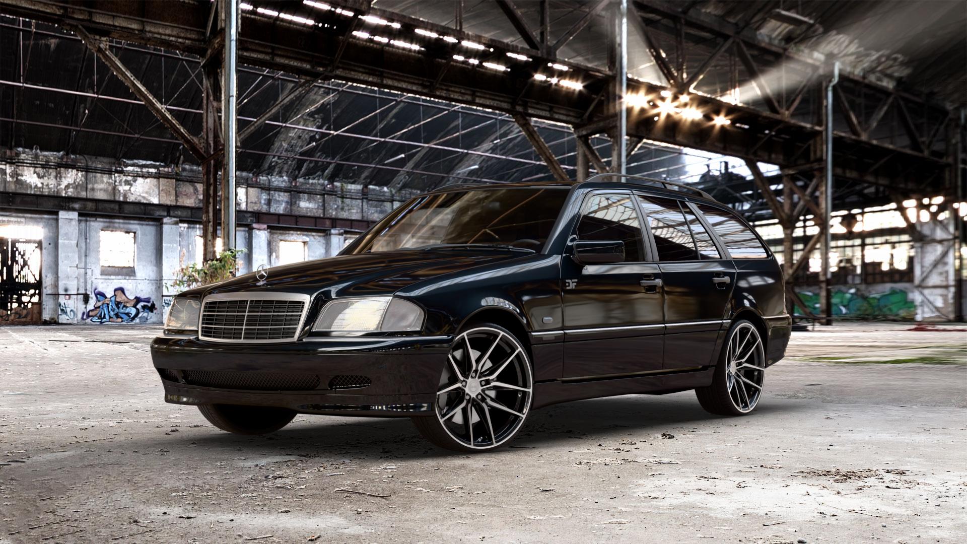La Chanti Performance LC-P3 Black Machined Felge mit Reifen schwarz in 20Zoll Winterfelge Alufelge auf metallic schwarzem Mercedes C-Klasse Typ S202 Kombi ⬇️ mit 15mm Tieferlegung ⬇️ Old Industrial Hall_max_5300mm_2024 Frontansicht_1