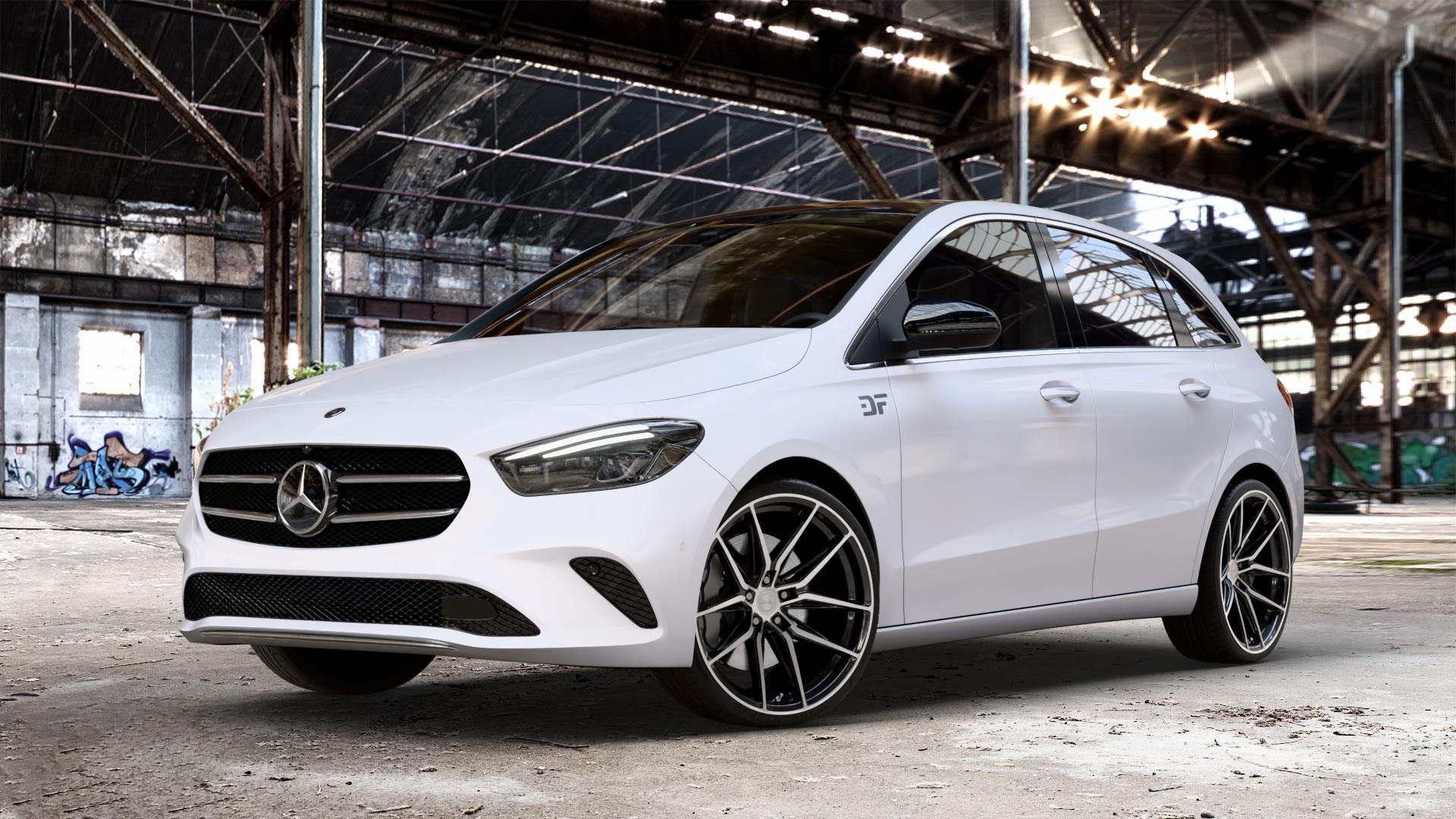 La Chanti Performance LC-P3 Black Machined Felge mit Reifen schwarz in 20Zoll Winterfelge Alufelge auf weissem Mercedes B-Klasse Typ W247 ⬇️ mit 15mm Tieferlegung ⬇️ Old Industrial Hall_max_4400mm_2024 Frontansicht_1