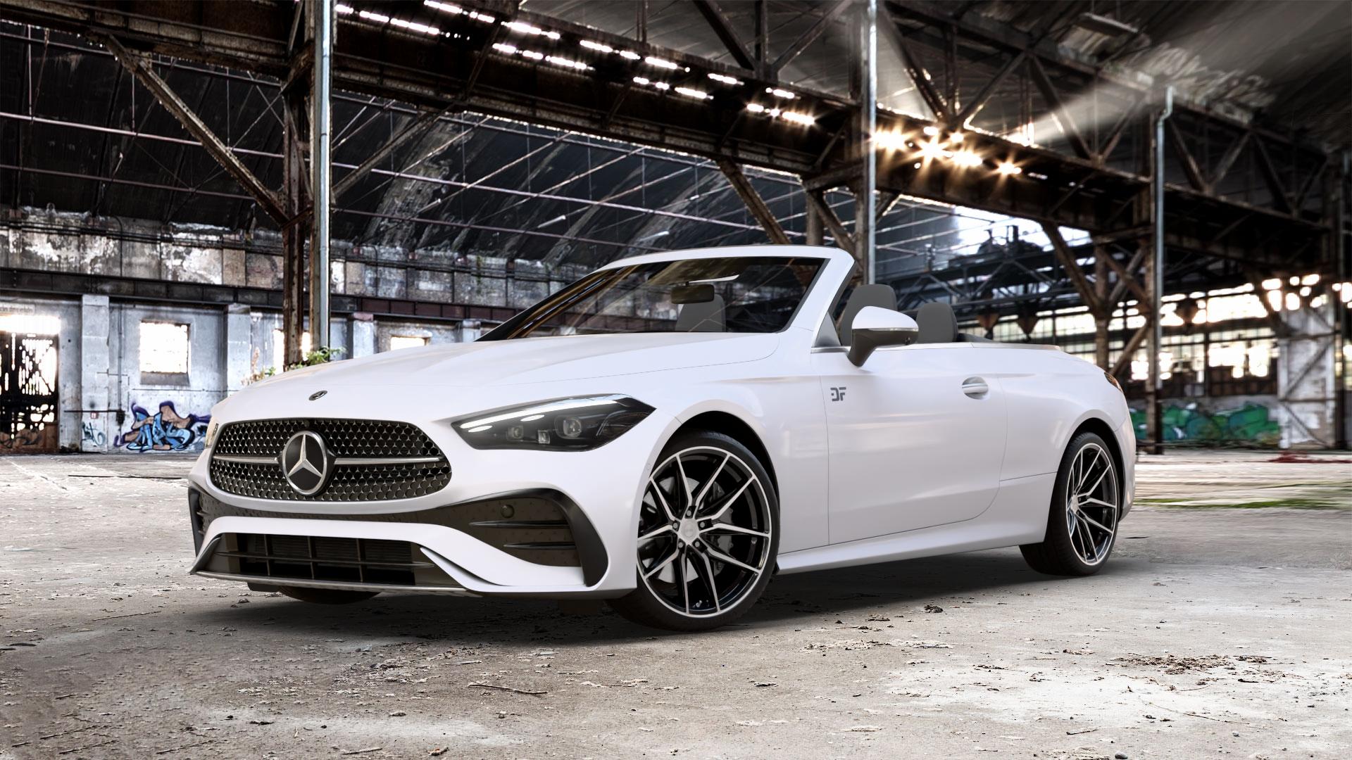 La Chanti Performance LC-P3 Black Machined Felge mit Reifen schwarz in 20Zoll Winterfelge Alufelge auf weissem Mercedes CLE Typ C236 Cabrio 2,0l 180 125kW Mild-Hybrid (170 PS) 200 150kW (204 4Matic 220d 145kW (197 300 190kW (258 3,0l 450 280kW (381 AMG 53 330kW (449 ⬇️ mit 15mm Tieferlegung ⬇️ Old Industrial Hall_max_5300mm_2024 Frontansicht_1