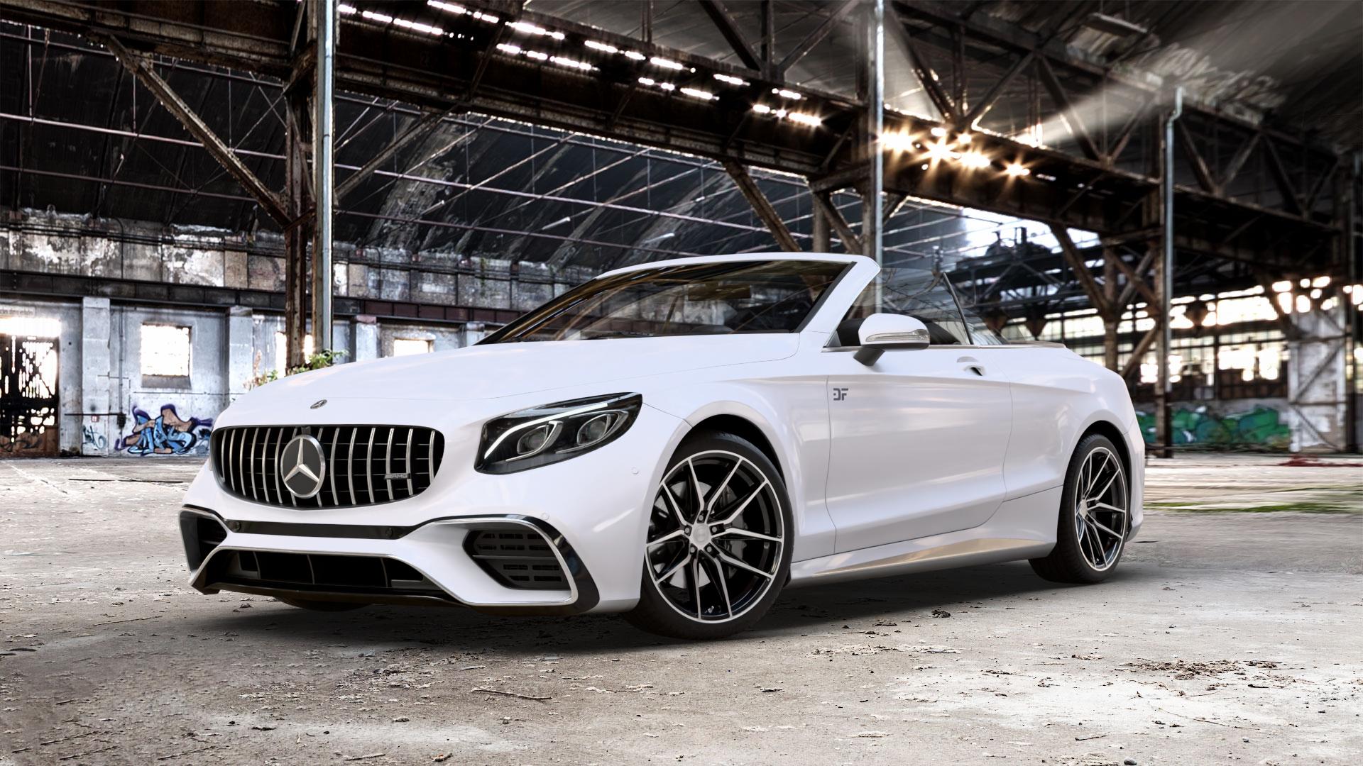 La Chanti Performance LC-P3 Black Machined Felge mit Reifen schwarz in 20Zoll Winterfelge Alufelge auf weissem Mercedes S-Klasse Cabrio Typ 217 5,5l S 63 AMG 4Matic 430kW (585 PS) 6,0l 65 463kW (630 Facelift 4,0l 450kW (612 ⬇️ mit 15mm Tieferlegung ⬇️ Old Industrial Hall_max_5300mm_2024 Frontansicht_1