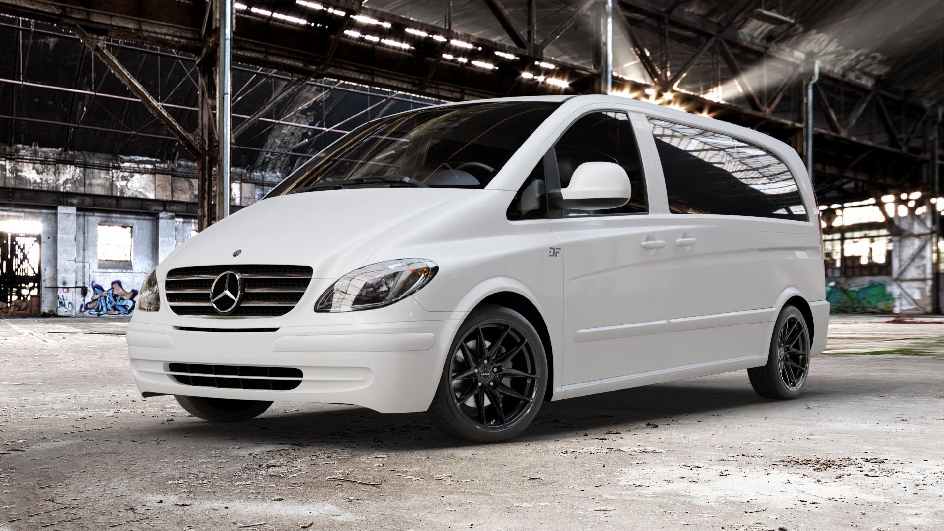 La Chanti Performance LC-P3 Glossy Black Felge mit Reifen schwarz in 19Zoll Winterfelge Alufelge auf weissem Mercedes Vito Bus Typ W639 Viano ⬇️ mit 15mm Tieferlegung ⬇️ Old Industrial Hall_max_5300mm_2024 Frontansicht_1