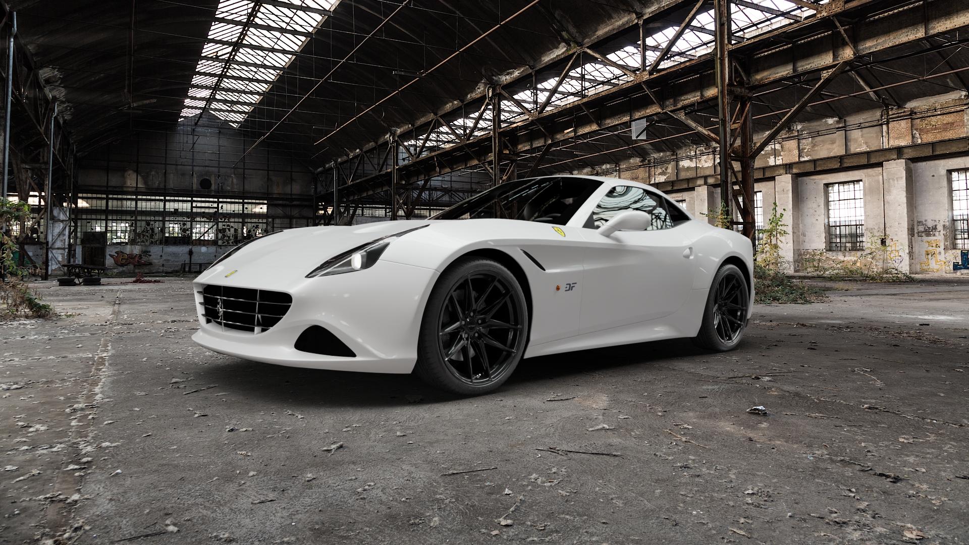 La Chanti Performance LC-P3 Glossy Black Felge mit Reifen schwarz in 20Zoll Winterfelge Alufelge auf weissem Ferrari California ⬇️ mit 15mm Tieferlegung ⬇️ Old Industrial Hall_max5000mm_2022 Frontansicht_1