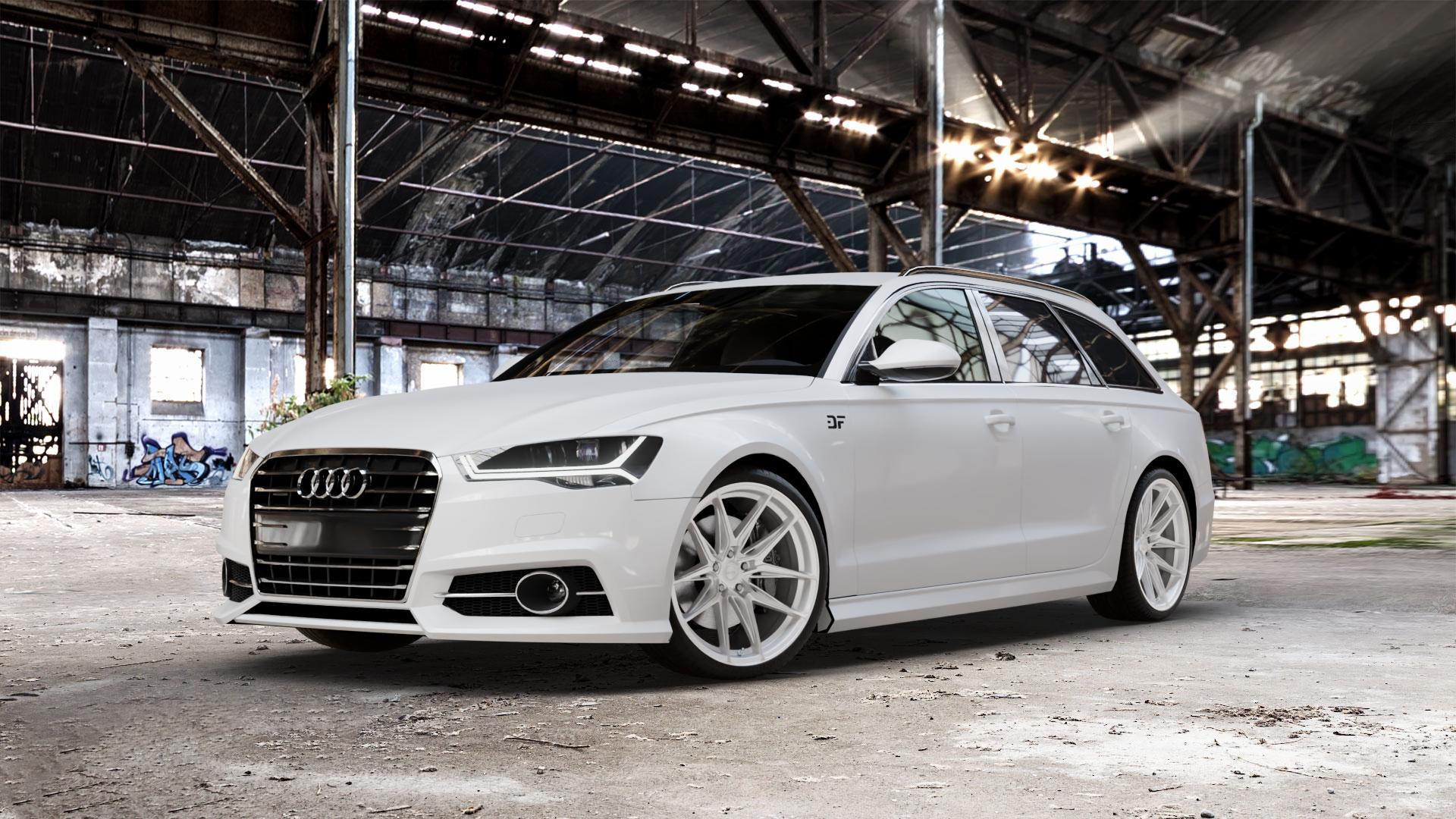La Chanti Performance LC-P3 Machined Silver Felge mit Reifen silber in 20Zoll Winterfelge Alufelge auf weissem Audi A6 Typ 4G/C7 (Avant) Facelift ⬇️ mit 15mm Tieferlegung ⬇️ Old Industrial Hall_max_5300mm_2024 Frontansicht_1