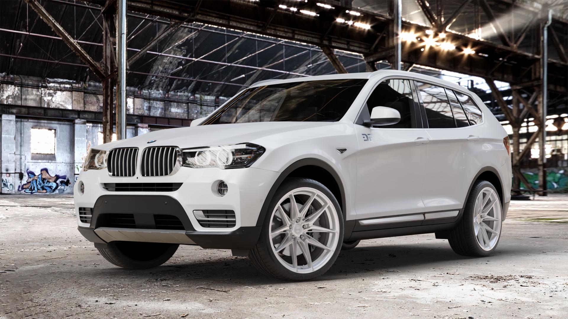 La Chanti Performance LC-P3 Machined Silver Felge mit Reifen silber in 20Zoll Winterfelge Alufelge auf weissem BMW X3 Typ F25 (X3, X-N1) Facelift ⬇️ mit 15mm Tieferlegung ⬇️ Old Industrial Hall_max_4400mm_2024 Frontansicht_1
