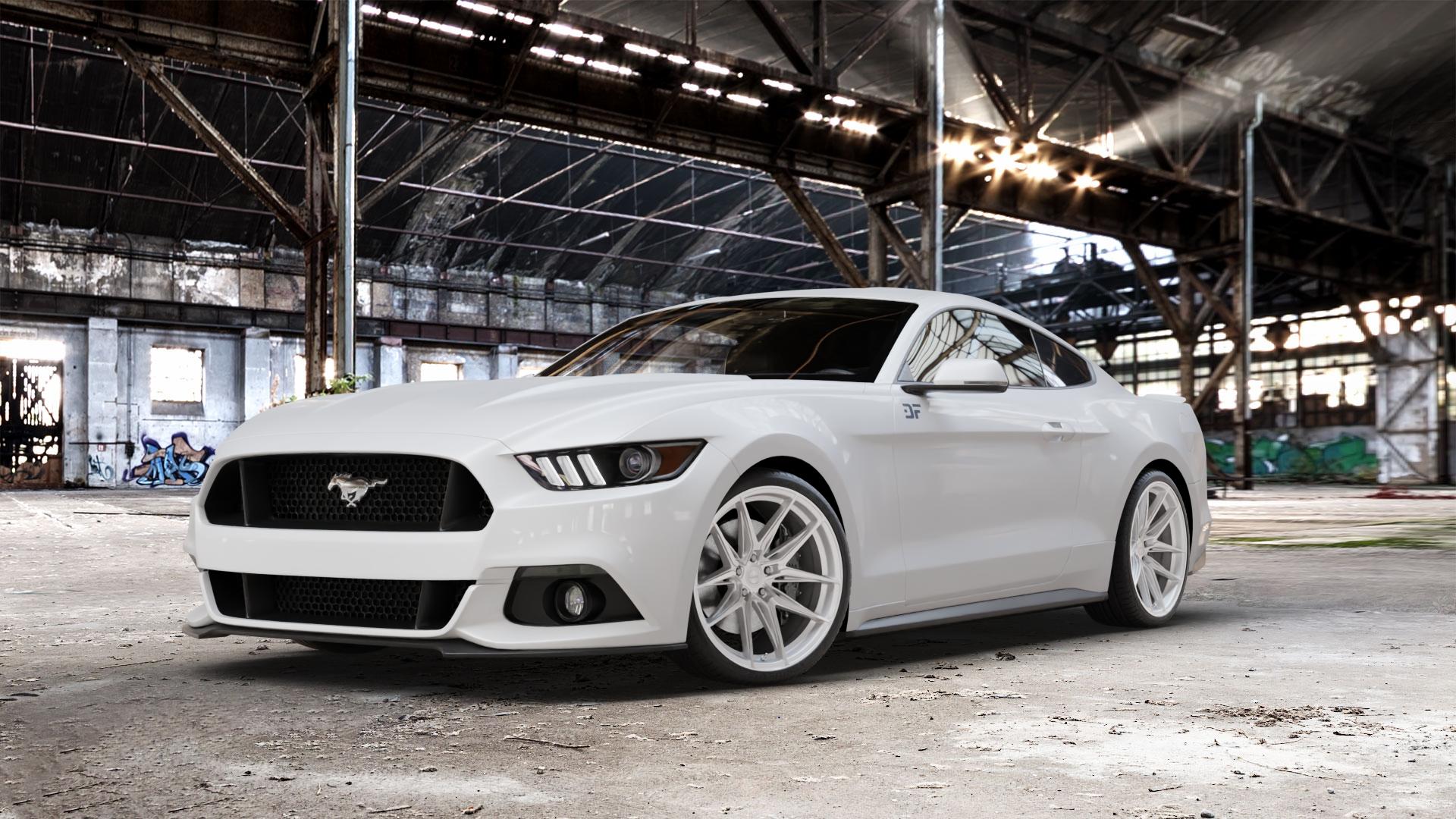 La Chanti Performance LC-P3 Machined Silver Felge mit Reifen silber in 20Zoll Winterfelge Alufelge auf weissem Ford Mustang VI Coupe Typ LAE Cabrio ⬇️ mit 15mm Tieferlegung ⬇️ Old Industrial Hall_max_5300mm_2024 Frontansicht_1
