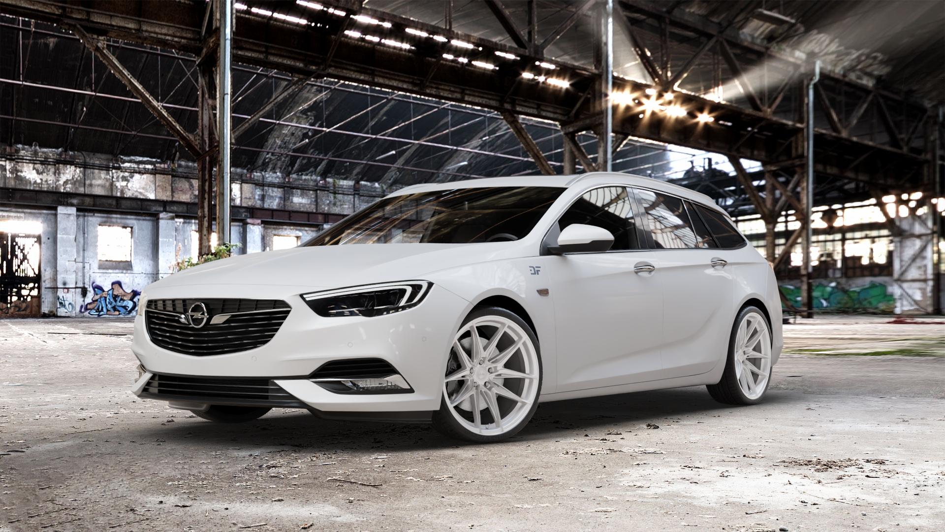 La Chanti Performance LC-P3 Machined Silver Felge mit Reifen silber in 20Zoll Winterfelge Alufelge auf weissem Opel Insignia II Sports Tourer Typ Z-B ⬇️ mit 15mm Tieferlegung ⬇️ Old Industrial Hall_max_5300mm_2024 Frontansicht_1
