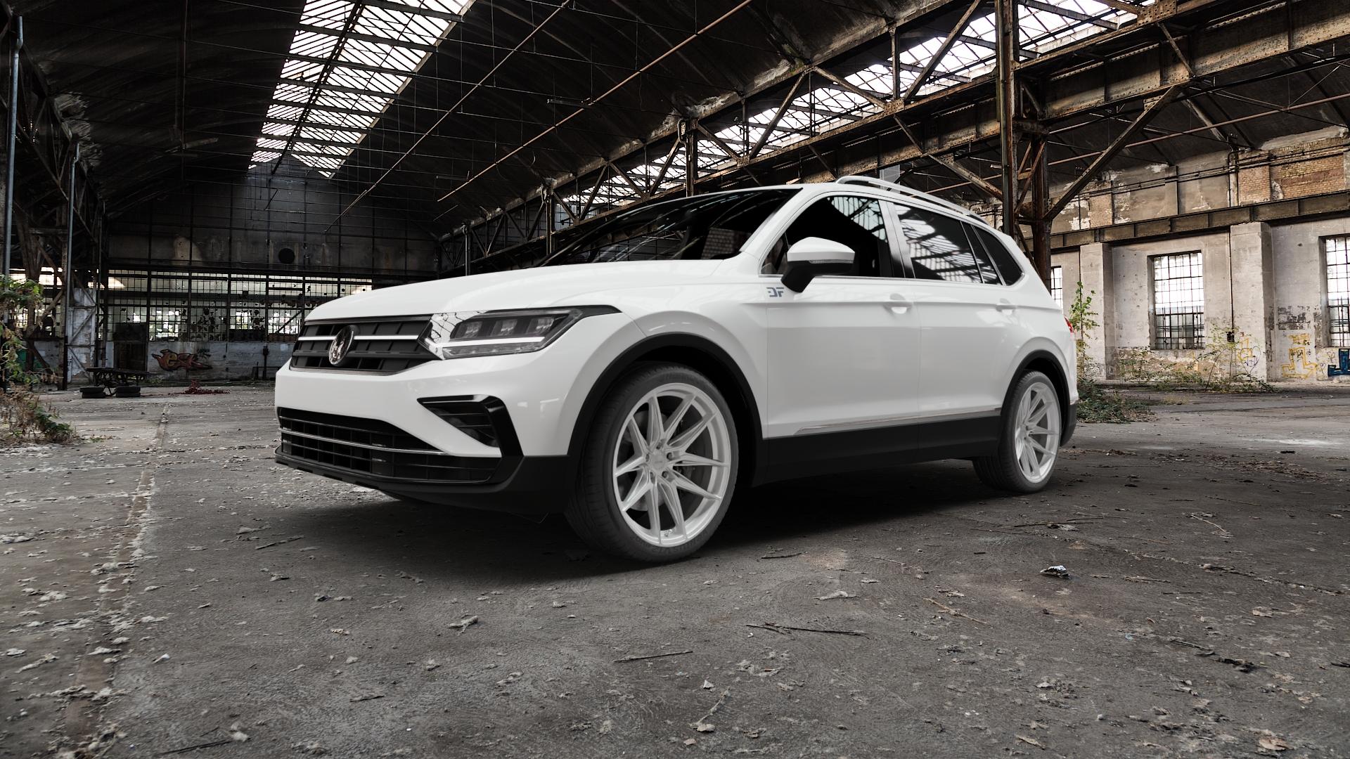 La Chanti Performance LC-P3 Machined Silver Felge mit Reifen silber in 20Zoll Winterfelge Alufelge auf weissem Volkswagen (VW) Tiguan II Typ 5N Allspace Facelift ⬇️ mit 15mm Tieferlegung ⬇️ Old Industrial Hall_max5000mm_2022 Frontansicht_1
