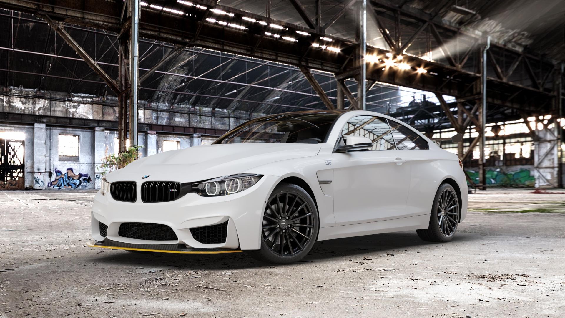 La Chanti Performance LC-P5 Glossy Black Felge mit Reifen schwarz in 19Zoll Winterfelge Alufelge auf weissem BMW M4 GTS Typ F82 3,0l 368kW (500 PS) ⬇️ mit 15mm Tieferlegung ⬇️ Old Industrial Hall_max_5300mm_2024 Frontansicht_1