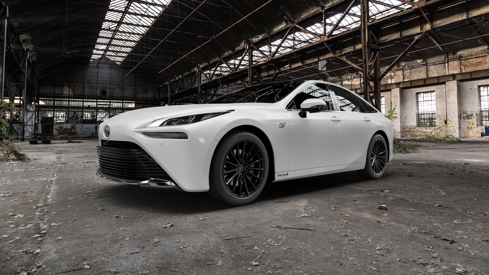 La Chanti Performance LC-P5 Glossy Black Felge mit Reifen schwarz in 20Zoll Winterfelge Alufelge auf weissem Toyota Mirai Typ AD1 Facelift ⬇️ mit 15mm Tieferlegung ⬇️ Old Industrial Hall_max5000mm_2022 Frontansicht_1
