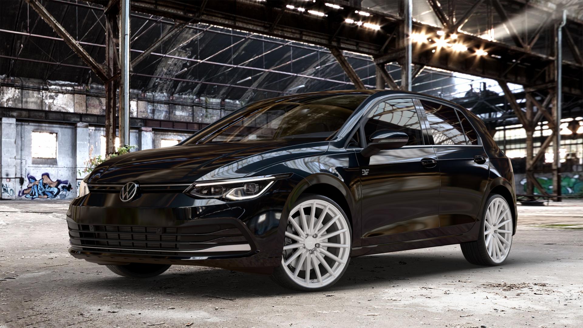 La Chanti Performance LC-P5 Machined Silver Felge mit Reifen silber in 20Zoll Winterfelge Alufelge auf metallic schwarzem Volkswagen (VW) Golf 8 1,5l TSI 96kW (131 PS) 110kW (150 2,0l TDI 85kW (116 Mild-Hybrid 1,0l 81kW (110 66kW (90 1,4l Hybrid TGI 4Motion 140kW (190 ⬇️ mit 15mm Tieferlegung ⬇️ Old Industrial Hall_max_4400mm_2024 Frontansicht_1