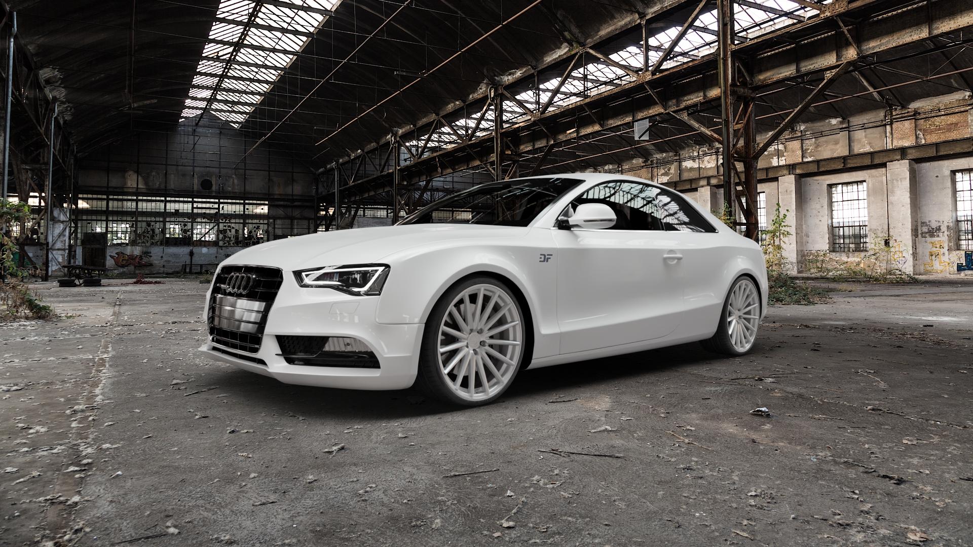 La Chanti Performance LC-P5 Machined Silver Felge mit Reifen silber in 20Zoll Winterfelge Alufelge auf weissem Audi A5 Typ B8 (Cabriolet) Facelift (Coupé) ⬇️ mit 15mm Tieferlegung ⬇️ Old Industrial Hall_max5000mm_2022 Frontansicht_1
