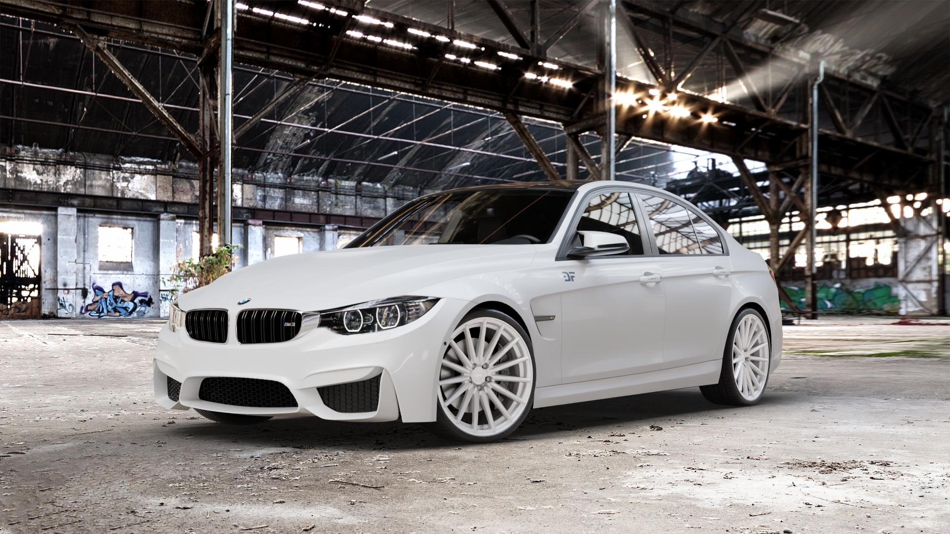 La Chanti Performance LC-P5 Machined Silver Felge mit Reifen silber in 20Zoll Winterfelge Alufelge auf weissem BMW M3 Typ F80 (Limousine) CS ⬇️ mit 15mm Tieferlegung ⬇️ Old Industrial Hall_max_5300mm_2024 Frontansicht_1