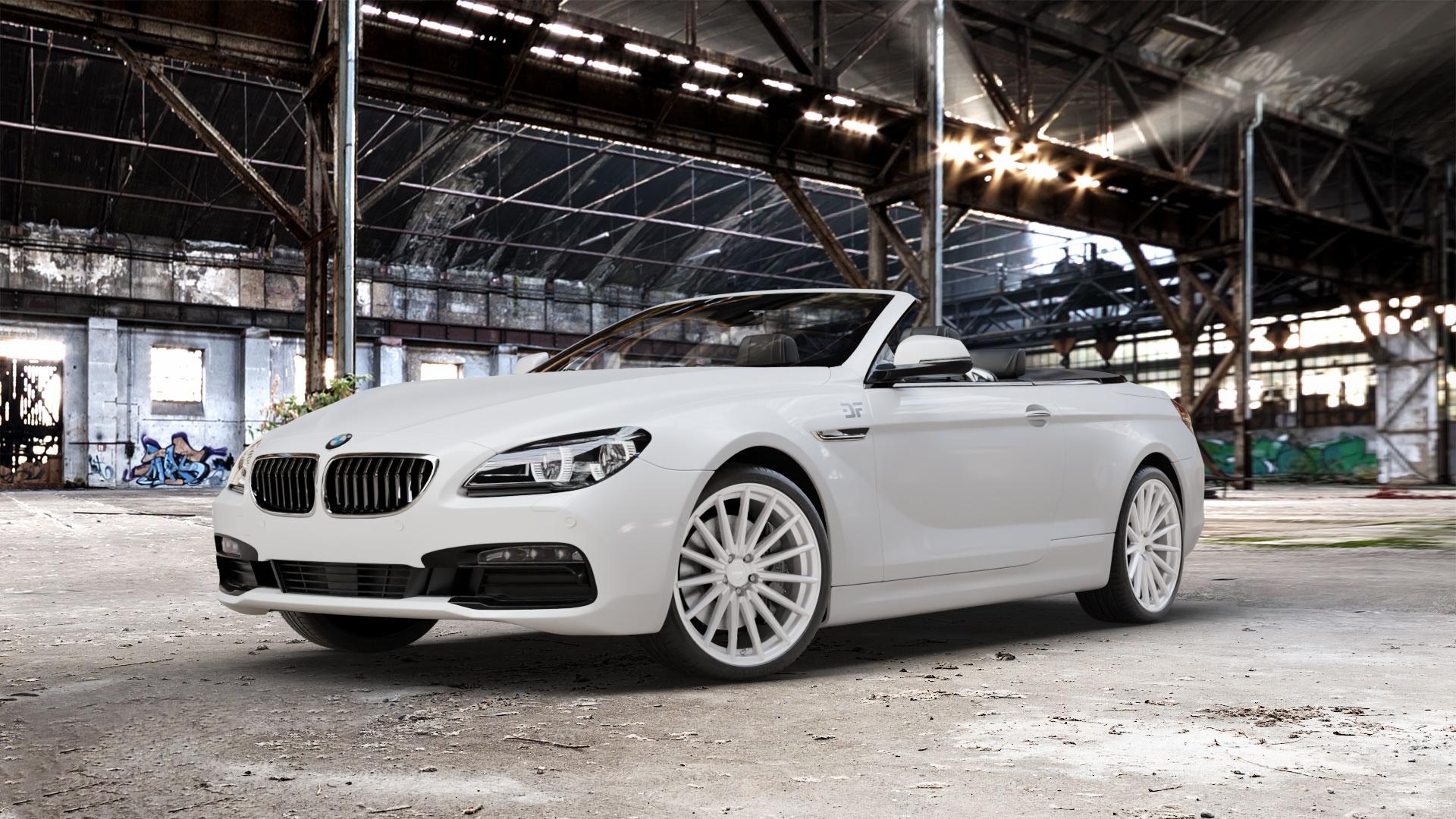 La Chanti Performance LC-P5 Machined Silver Felge mit Reifen silber in 20Zoll Winterfelge Alufelge auf weissem BMW M6 Typ E64 (Cabrio) 640i F12 640d 650i xDrive 6er Cabrio (663C) (6C) ⬇️ mit 15mm Tieferlegung ⬇️ Old Industrial Hall_max_5300mm_2024 Frontansicht_1
