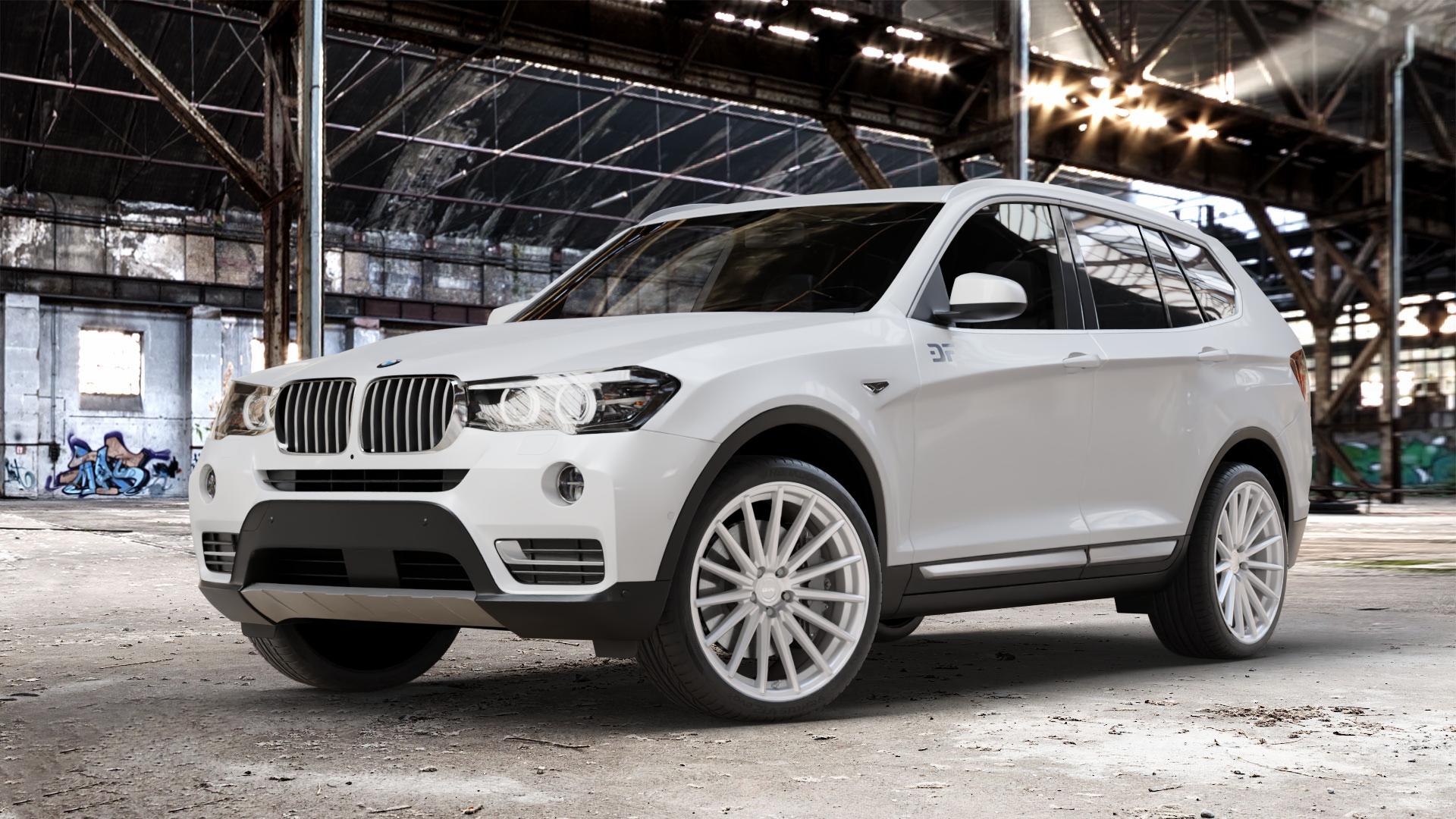 La Chanti Performance LC-P5 Machined Silver Felge mit Reifen silber in 20Zoll Winterfelge Alufelge auf weissem BMW X3 Typ F25 (X3, X-N1) Facelift ⬇️ mit 15mm Tieferlegung ⬇️ Old Industrial Hall_max_4400mm_2024 Frontansicht_1