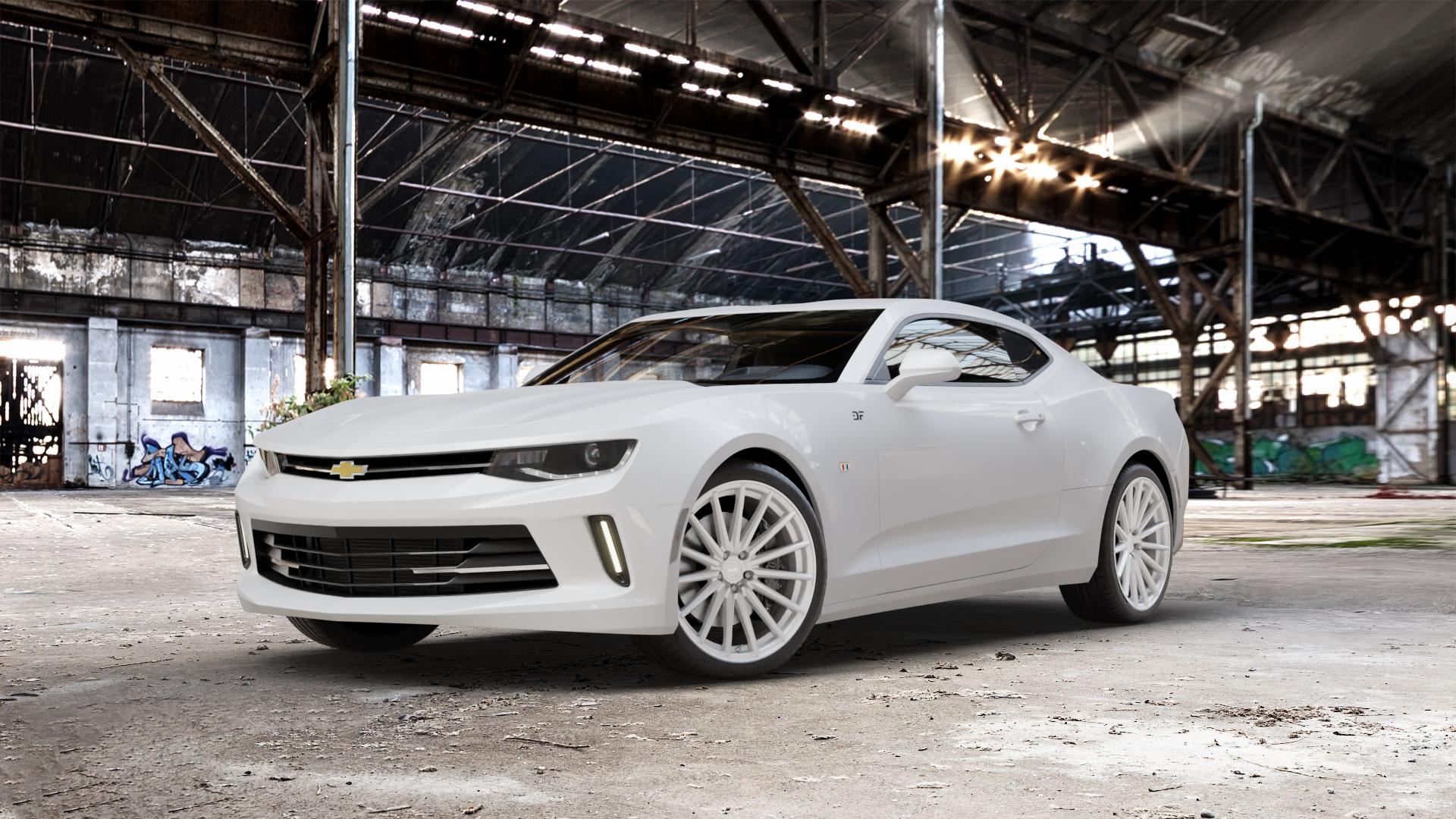 La Chanti Performance LC-P5 Machined Silver Felge mit Reifen silber in 20Zoll Winterfelge Alufelge auf weissem Chevrolet Camaro VI Typ A1XC 2,0l Turbo 202kW (275 PS) 6,2l ZL1 485kW (659 ⬇️ mit 15mm Tieferlegung ⬇️ Old Industrial Hall_max_5300mm_2024 Frontansicht_1