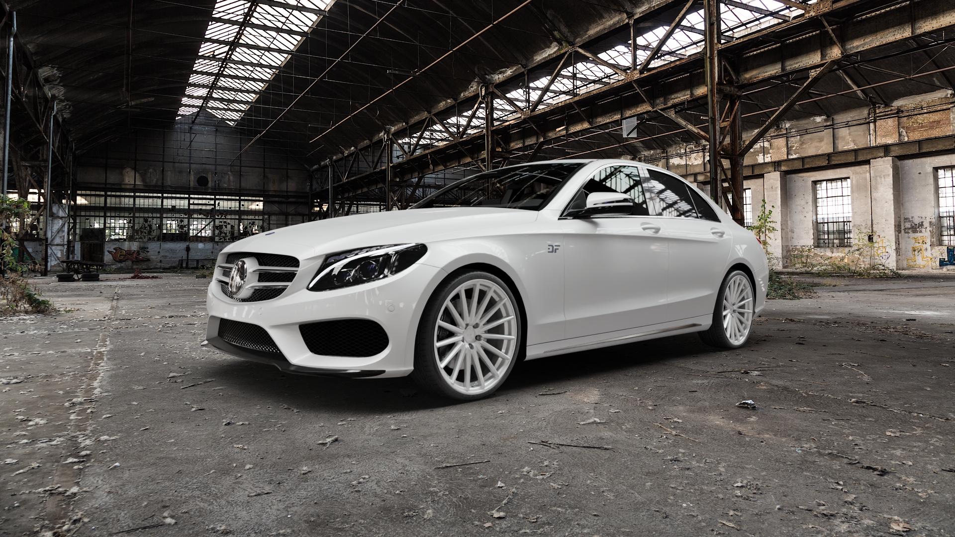 La Chanti Performance LC-P5 Machined Silver Felge mit Reifen silber in 20Zoll Winterfelge Alufelge auf weissem Mercedes C-Klasse Typ W205 Limousine ⬇️ mit 15mm Tieferlegung ⬇️ Old Industrial Hall_max5000mm_2022 Frontansicht_1