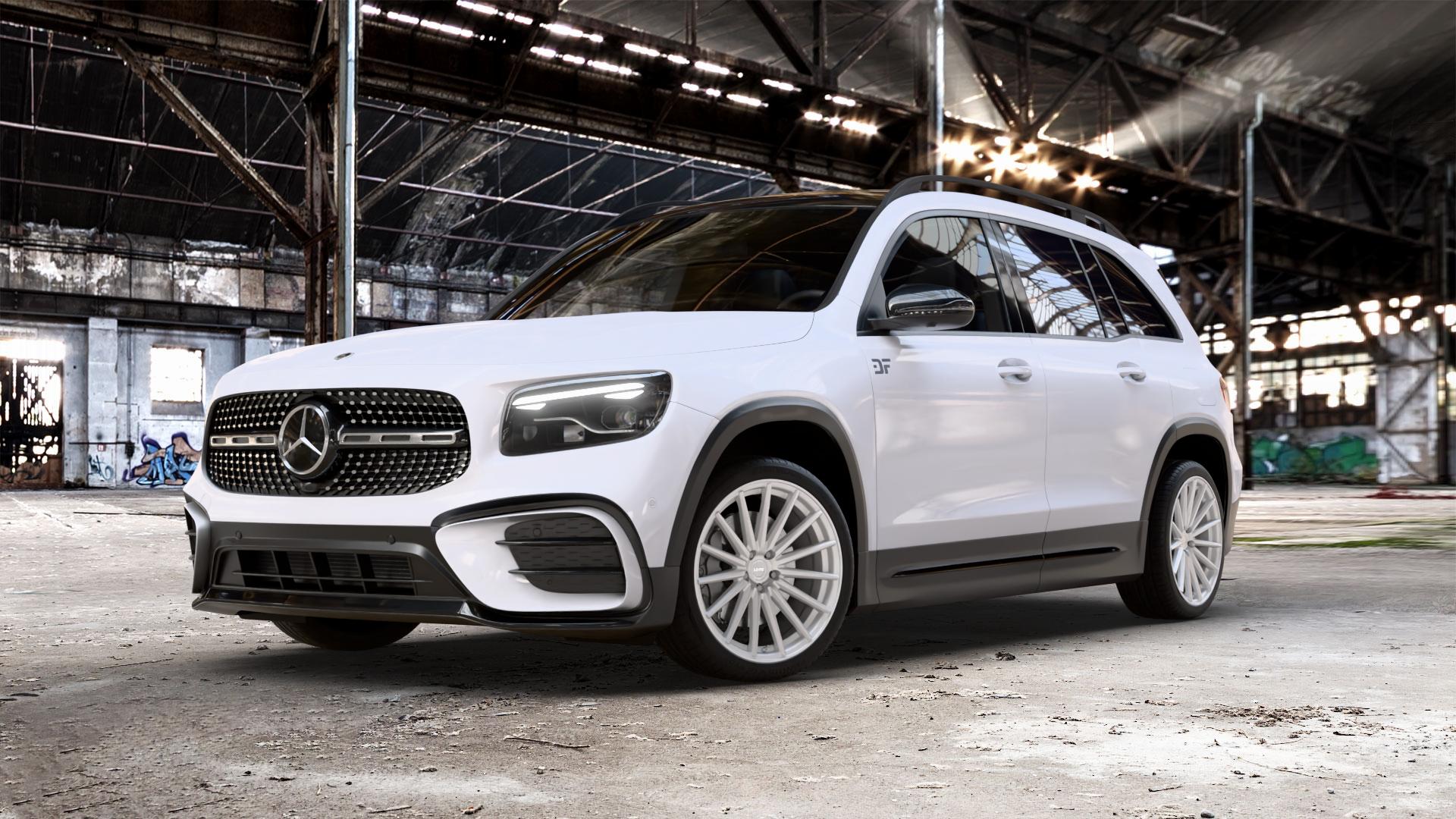 La Chanti Performance LC-P5 Machined Silver Felge mit Reifen silber in 20Zoll Winterfelge Alufelge auf weissem Mercedes GLB-Klasse Typ F2B Facelift 1,3l GLB 180 100kW Mild-Hybrid (136 PS) 2,0l 180d 85kW (116 200 120kW (163 200d 110kW (150 4Matic 220 140kW (190 220d 250 16 ⬇️ mit 15mm Tieferlegung ⬇️ Old Industrial Hall_max_5300mm_2024 Frontansicht_1