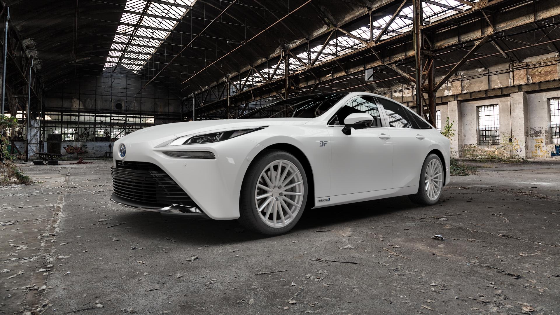 La Chanti Performance LC-P5 Machined Silver Felge mit Reifen silber in 20Zoll Winterfelge Alufelge auf weissem Toyota Mirai Typ AD1 Facelift ⬇️ mit 15mm Tieferlegung ⬇️ Old Industrial Hall_max5000mm_2022 Frontansicht_1