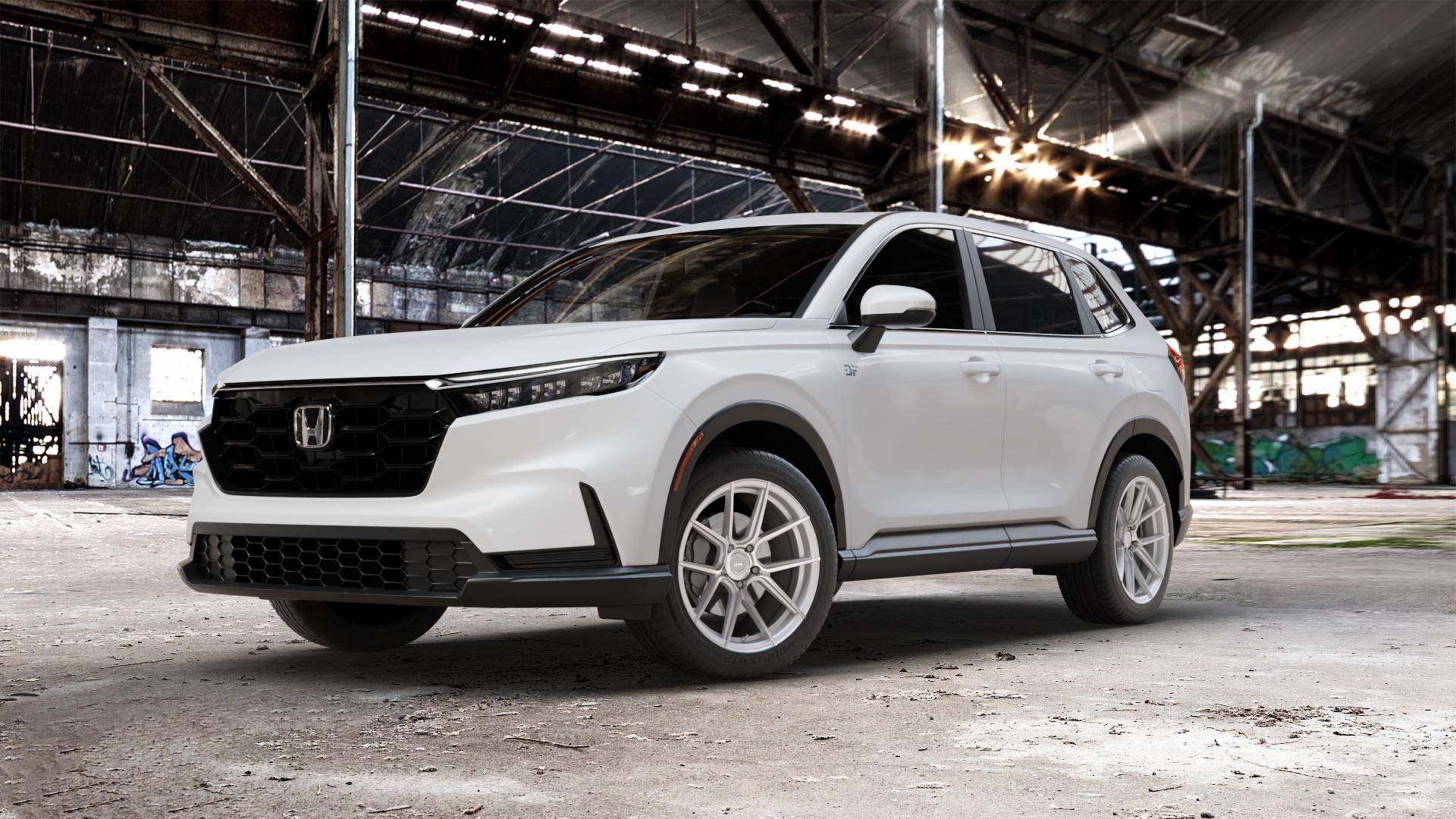 La Chanti Performance LC-P6 Machined Silver Felge mit Reifen silber in 19Zoll Winterfelge Alufelge auf weissem Honda CR-V VI (RS) ⬇️ mit 15mm Tieferlegung ⬇️ Old Industrial Hall_max_5300mm_2024 Frontansicht_1