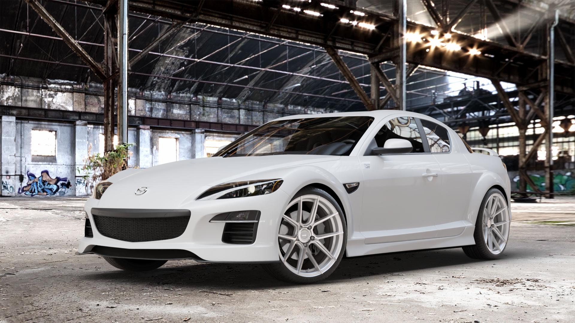 La Chanti Performance LC-P6 Machined Silver Felge mit Reifen silber in 19Zoll Winterfelge Alufelge auf weissem Mazda RX-8 ⬇️ mit 15mm Tieferlegung ⬇️ Old Industrial Hall_max_4400mm_2024 Frontansicht_1