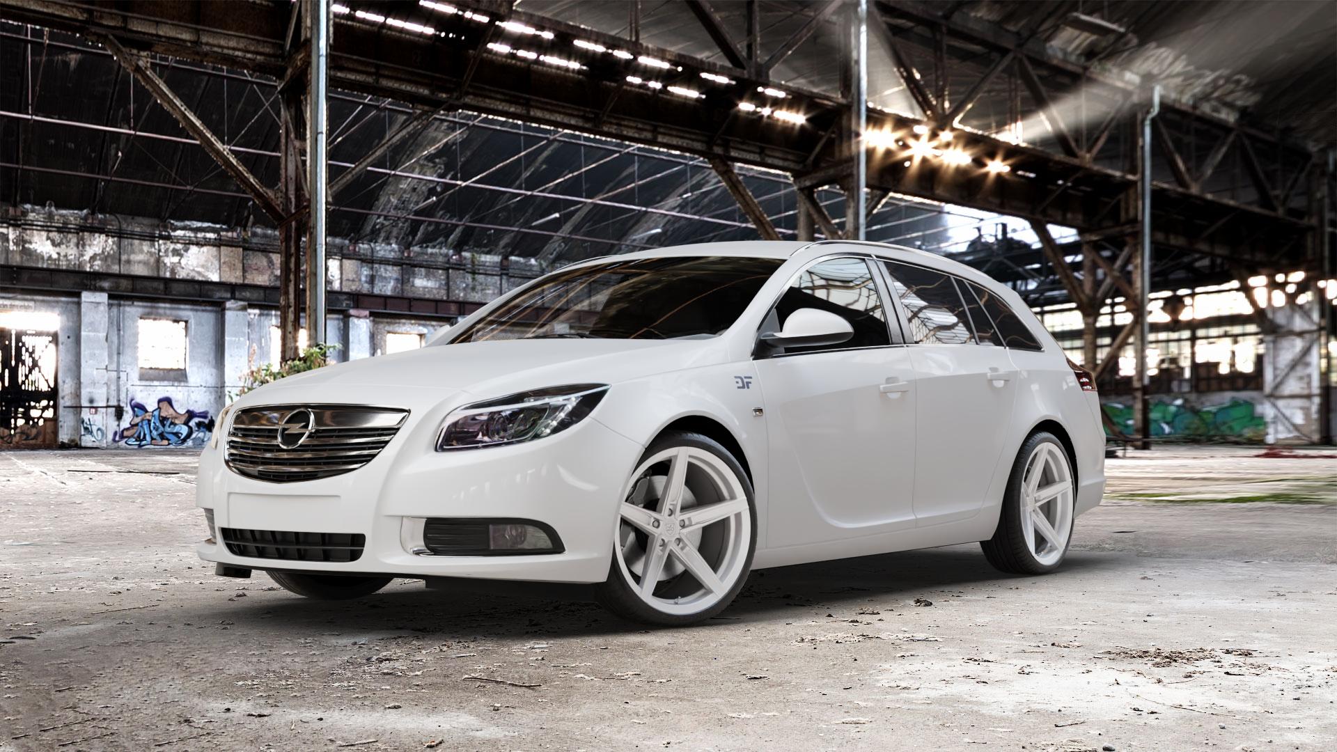 La Chanti Performance LC-P8 Machined Silver Felge mit Reifen silber in 20Zoll Winterfelge Alufelge auf weissem Opel Insignia I Sports Tourer Facelift ⬇️ mit 15mm Tieferlegung ⬇️ Old Industrial Hall_max_5300mm_2024 Frontansicht_1