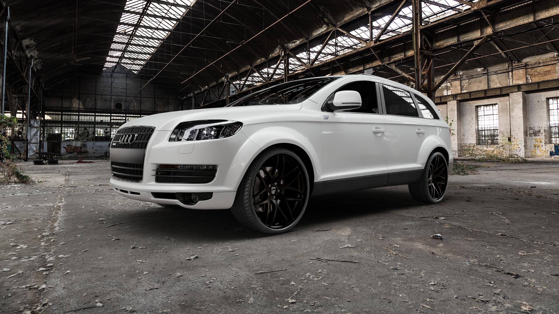 Lumma Design CLR 23 GT schwarz matt Felge mit Reifen in 23Zoll Winterfelge Alufelge auf weissem Audi Q7 I Typ 4L ⬇️ mit 15mm Tieferlegung ⬇️ Old Industrial Hall_max5000mm_2022 Frontansicht_1