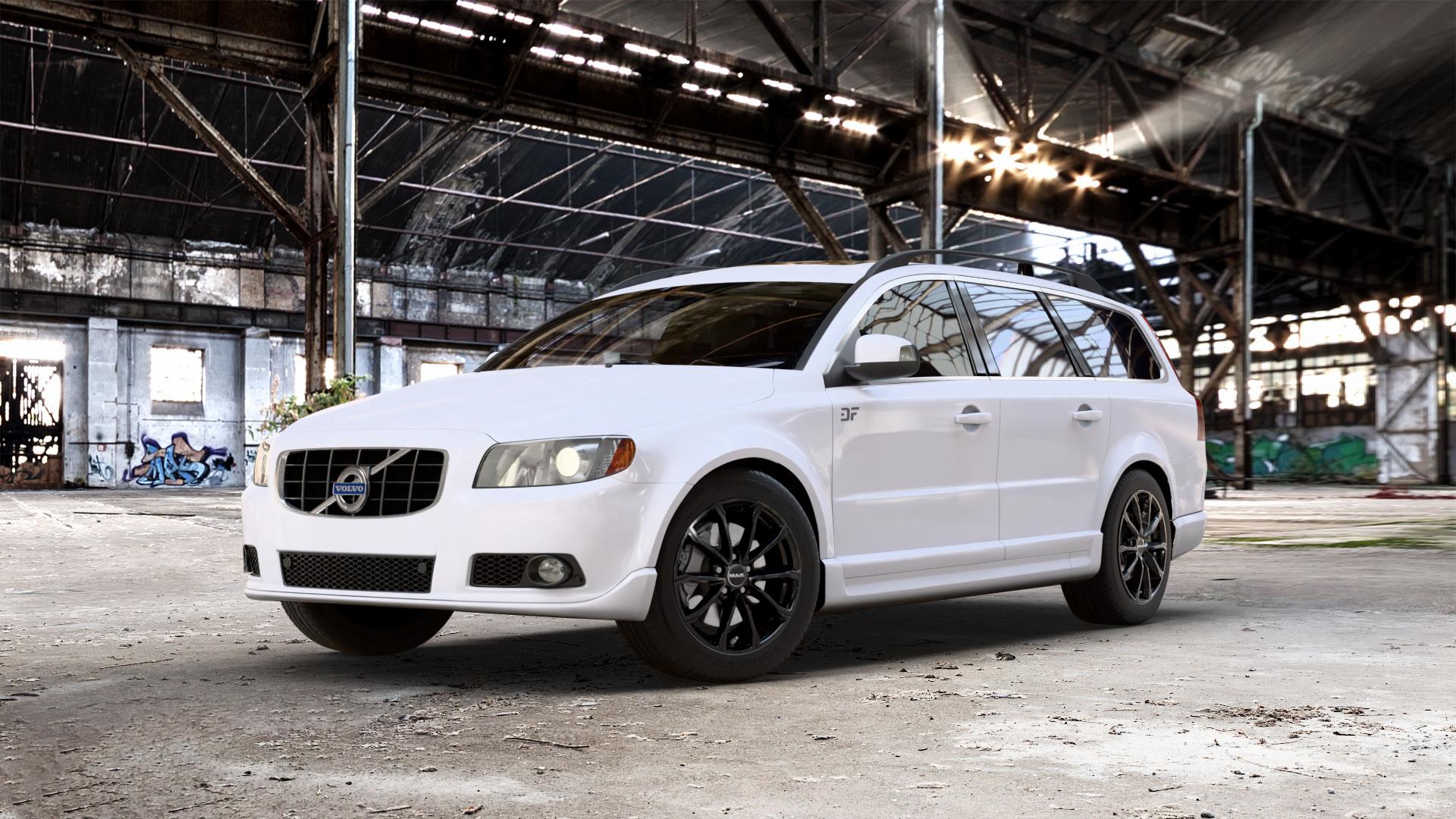 MAK Davinci Gloss Black Felge mit Reifen schwarz in 17Zoll Winterfelge Alufelge auf weissem Volvo V70 III Typ B 2,0l 107kW (145 PS) D 100kW (136 1,6l T4 132kW (179 T 149kW (203 D3 120kW (163 DRIVe 80kW (109 84kW (114 D4 133kW (181 ⬇️ mit 15mm Tieferlegung ⬇️ Old Industrial Hall_max_5300mm_2024 Frontansicht_1