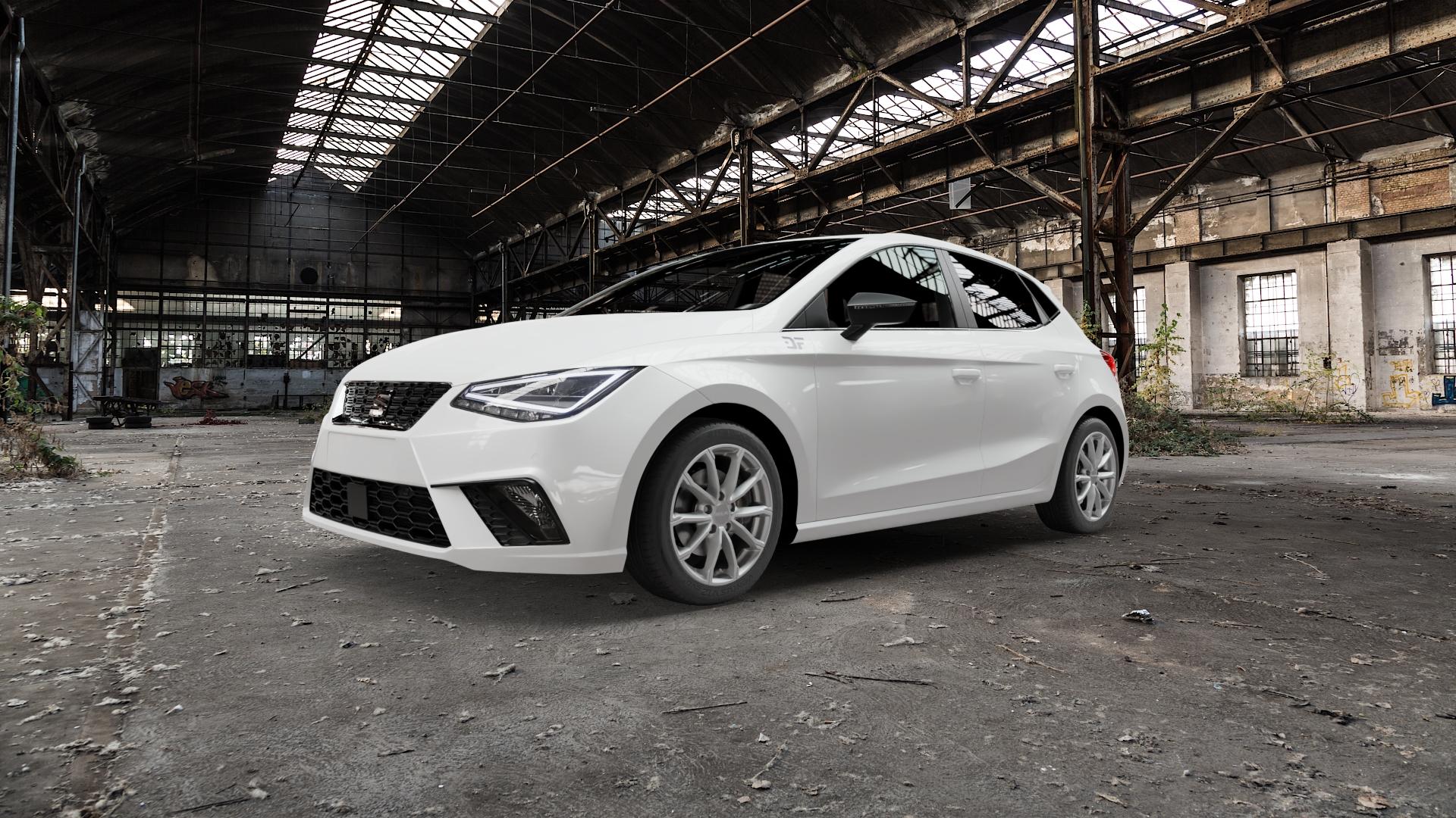 MAK Davinci Light Titan Felge mit Reifen grau in 16Zoll Winterfelge Alufelge auf weissem Seat Ibiza V Typ KJ ⬇️ mit 15mm Tieferlegung ⬇️ Old Industrial Hall_max5000mm_2022 Frontansicht_1
