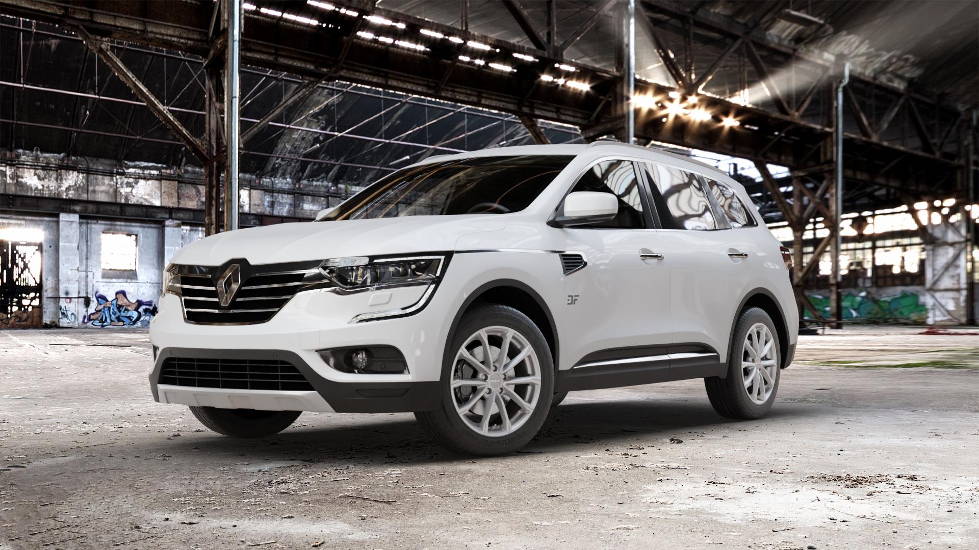 MAK Davinci Light Titan Felge mit Reifen grau in 18Zoll Winterfelge Alufelge auf weissem Renault Koleos II Typ RZG ⬇️ mit 15mm Tieferlegung ⬇️ Old Industrial Hall_max_5300mm_2024 Frontansicht_1