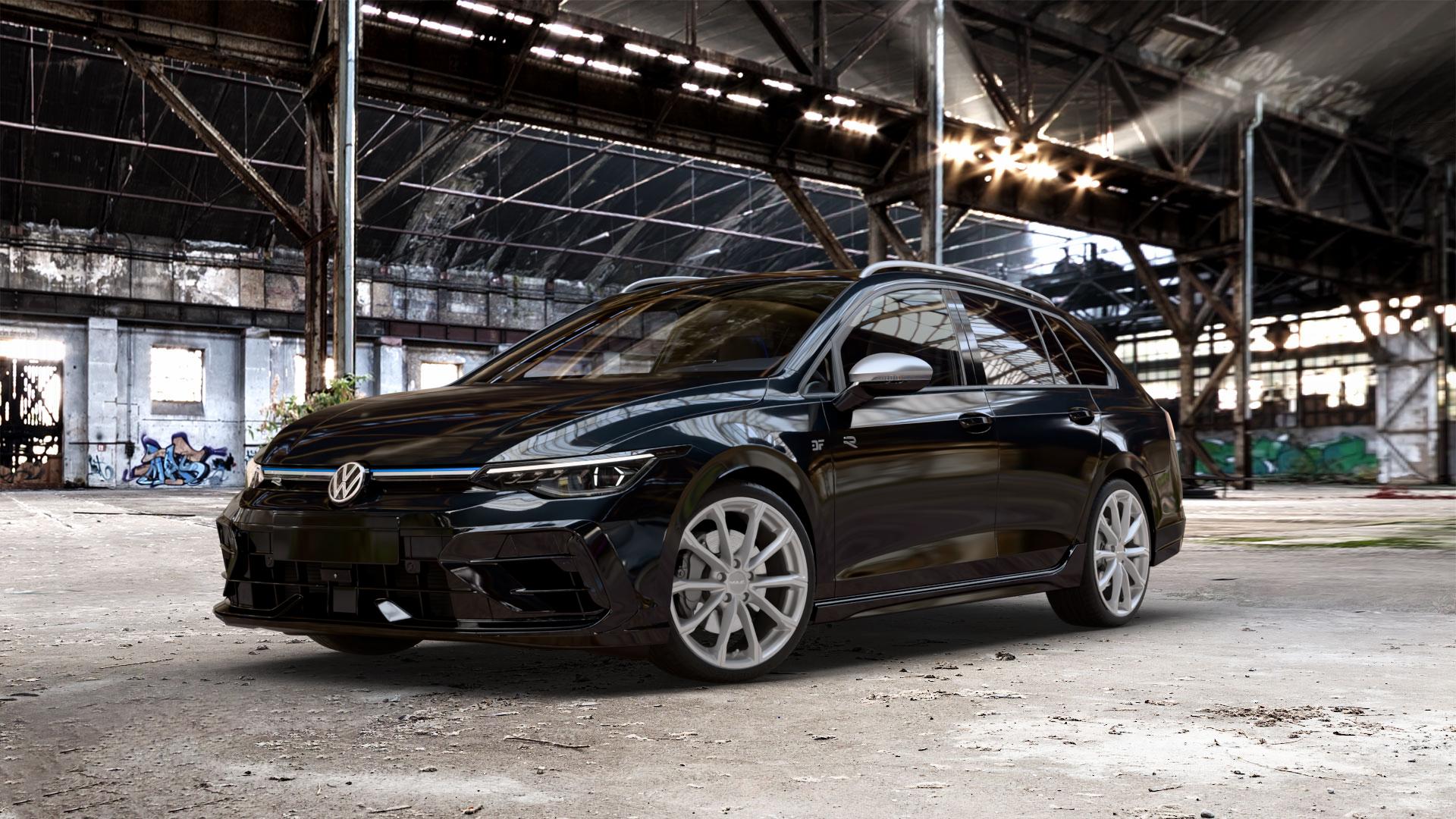 MAK Davinci Light Titan Felge mit Reifen grau in 19Zoll Winterfelge Alufelge auf schwarzem Volkswagen (VW) Golf 8 Variant Facelift 2,0l R 4Motion 245kW (333 PS) ⬇️ mit 15mm Tieferlegung ⬇️ Old Industrial Hall_max_5300mm_2024 Frontansicht_1